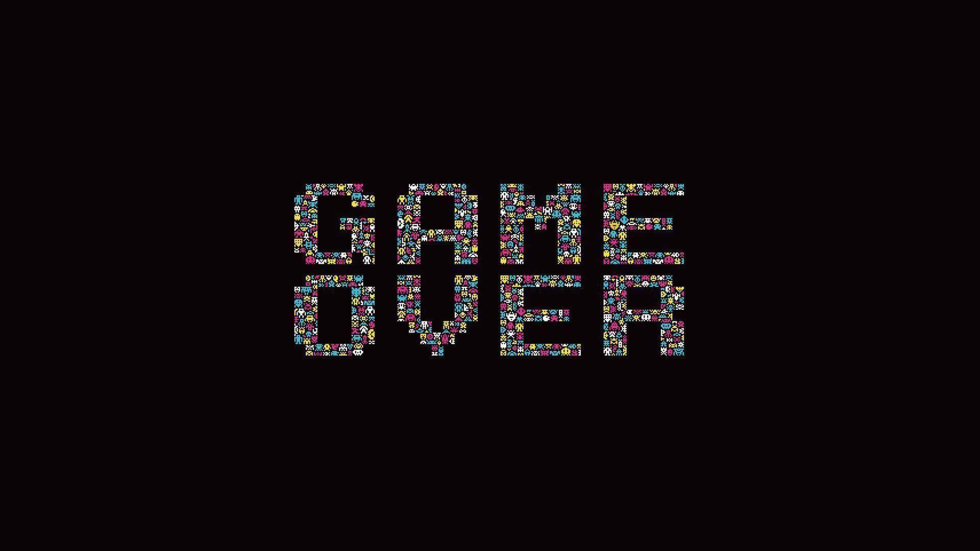 Dark Game Over 桌布 壁紙 — 由彩色像素化遊戲圖標組成的「GAME OVER」字樣，背景為黑色。