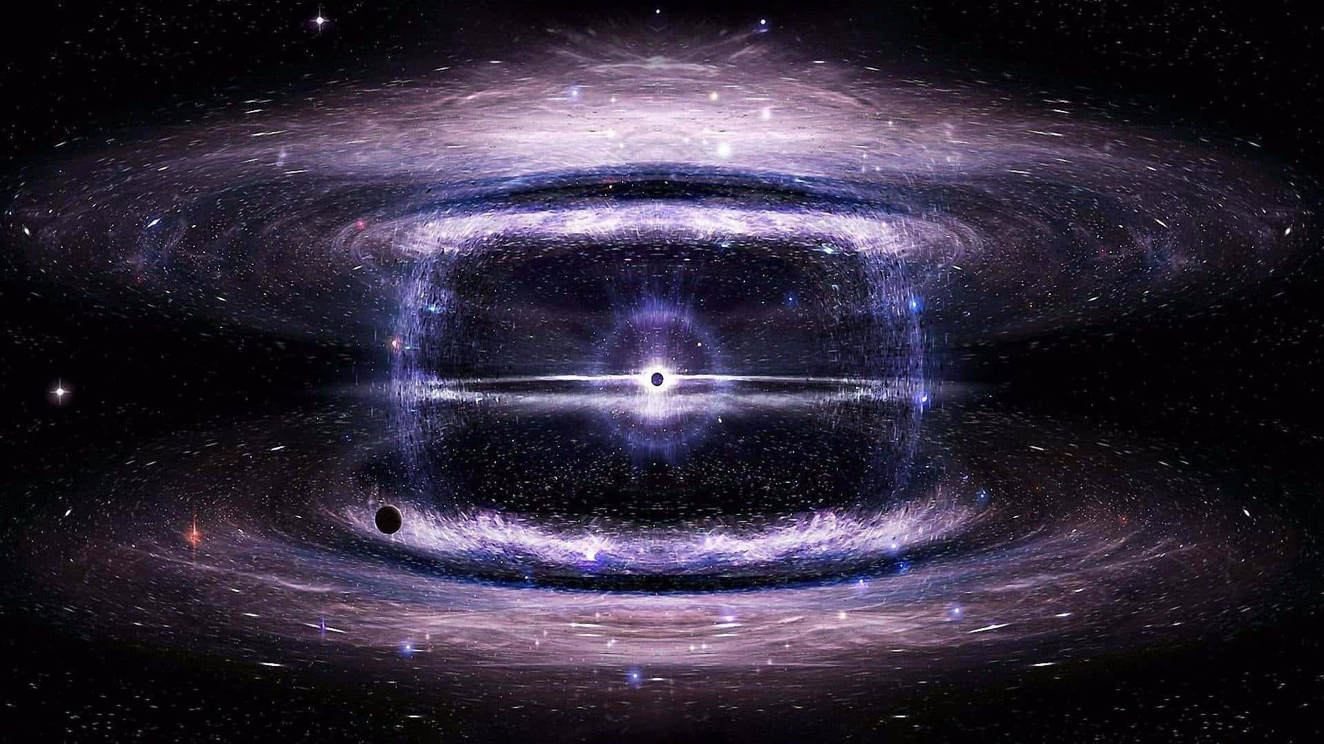 Magnetic Field 桌布 壁紙 — 由旋轉星系和黑洞周圍的吸積盤形成的宇宙之眼，發出紫色和藍色光芒。