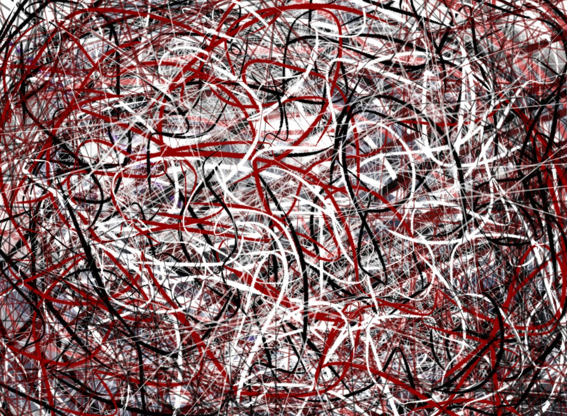 Expressionism 桌布 壁紙 — 由混亂的紅色、黑色和白色塗鴉組成的抽象構圖，營造出動感、充滿活力的視覺紋理。