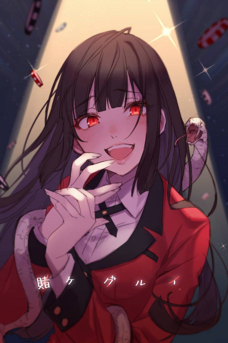 紅眼睛的動漫女孩在太空中微笑著拿著一支煙。