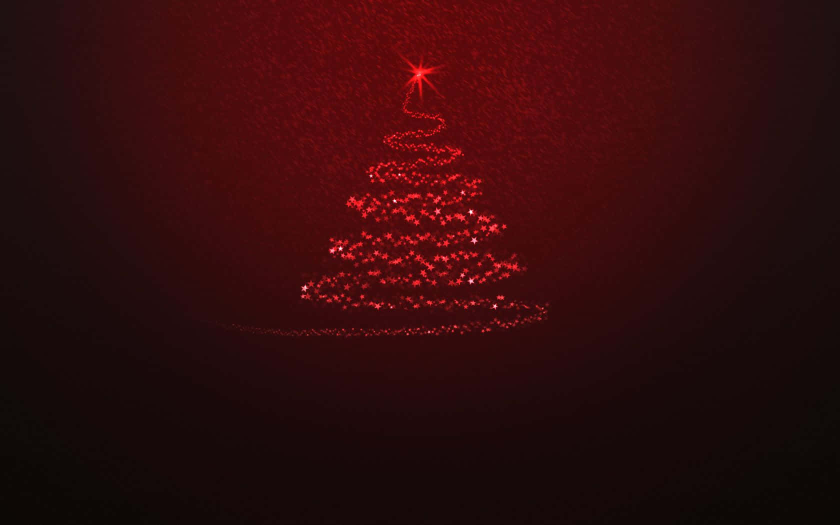 Dark Christmas 桌布 壁紙 — 由閃爍粒子組成的發光紅色聖誕樹，頂部有一顆明亮的星星，背景為深紅色漸變。