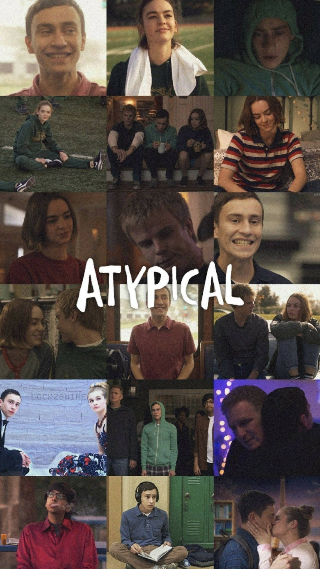 來自電視節目《Atypical》的場景拼貼畫，展示角色在各種情感時刻中的畫面。