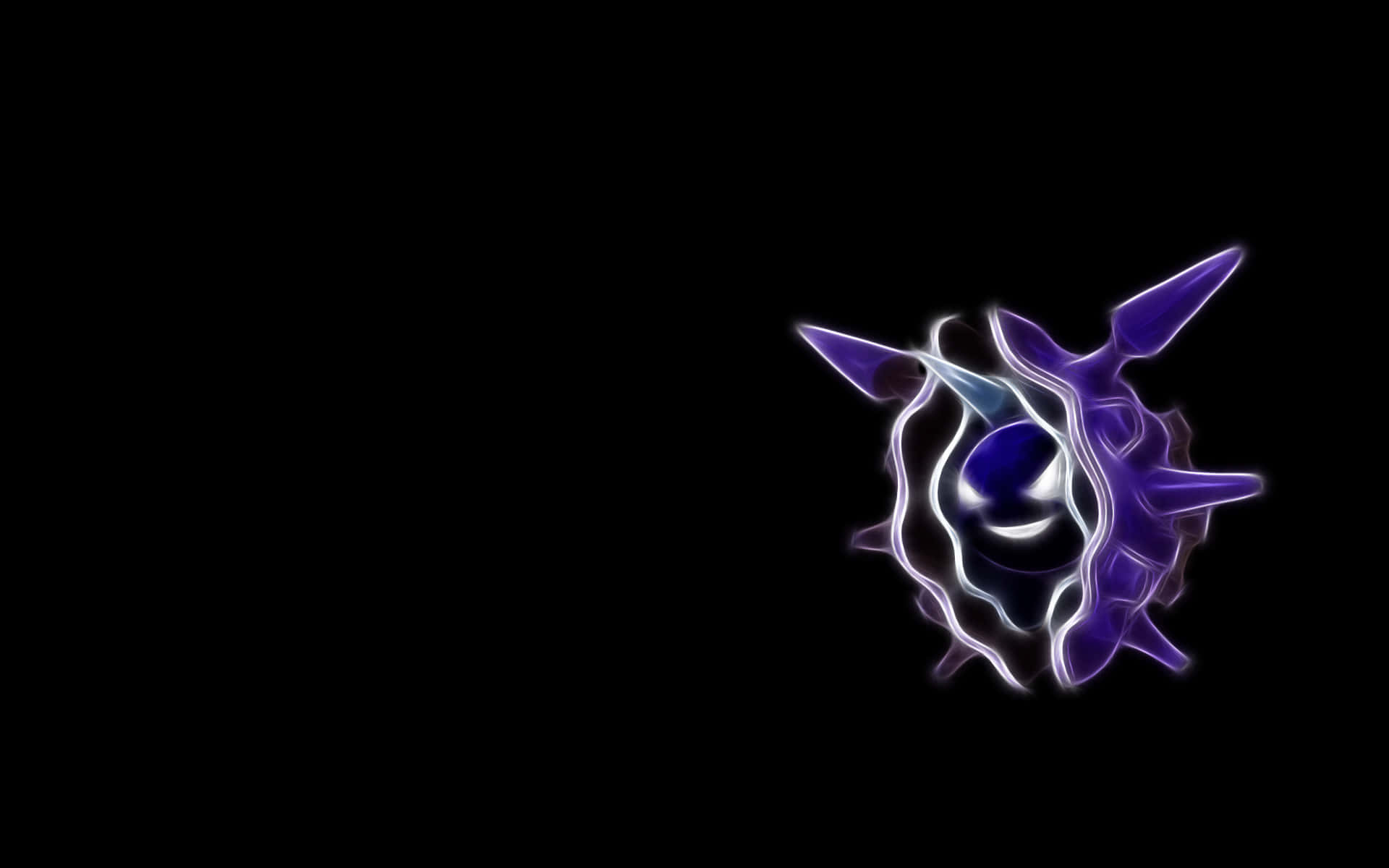發光 Cloyster 繪畫 壁紙 — 一個發光的紫色和白色抽象生物，帶有尖刺的肢體和一個中央眼睛，在黑色虛空中發光。