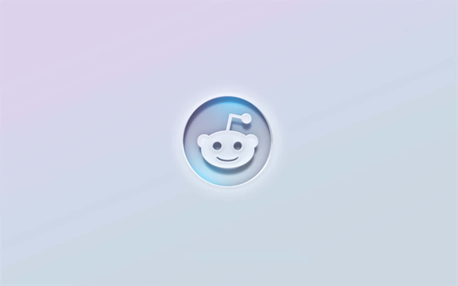 reddit 桌布 壁紙 — 發光的 Reddit 外星人標誌居中於柔和粉紫和藍色漸變背景上。