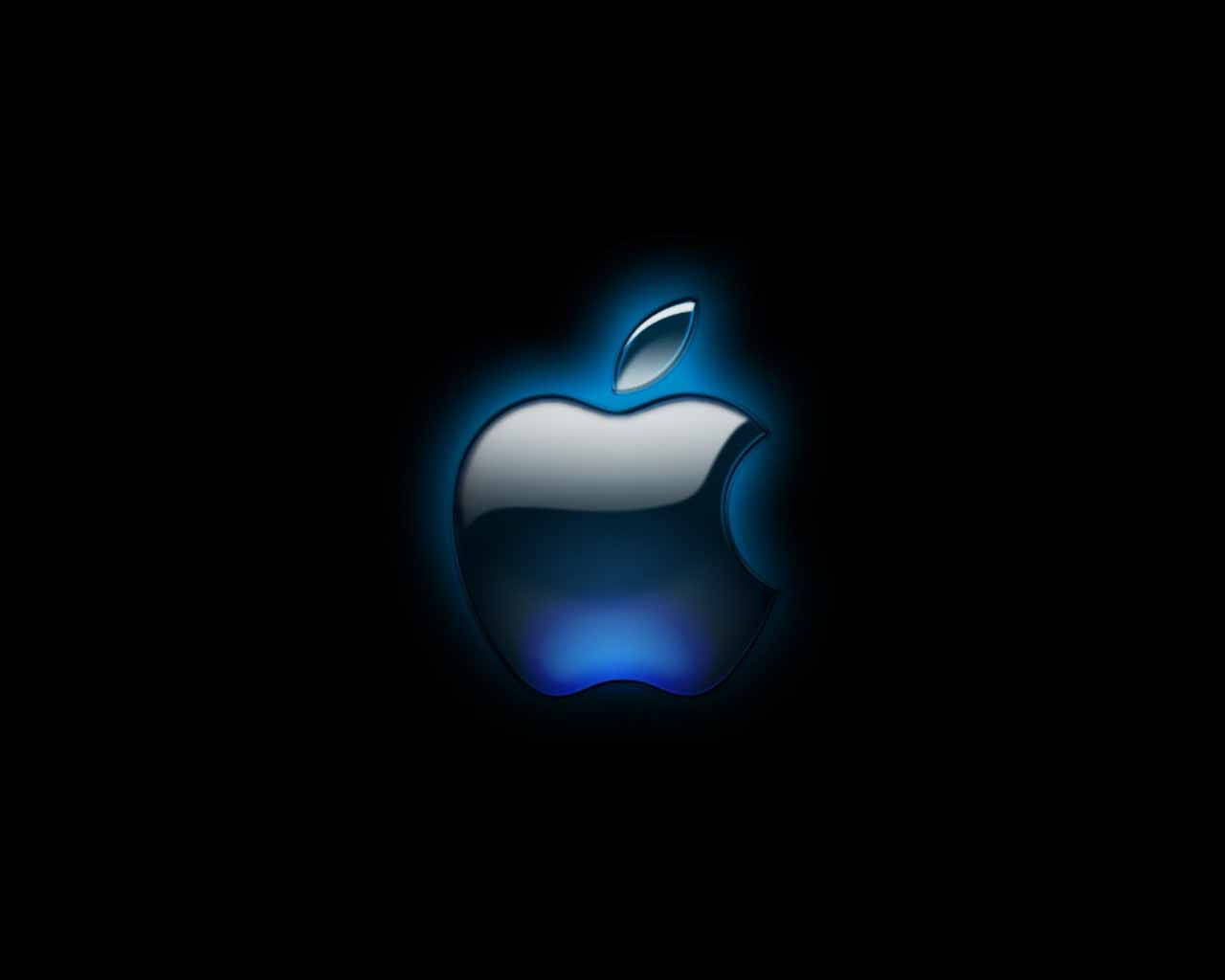 黑色背景上發光的藍色Apple標誌