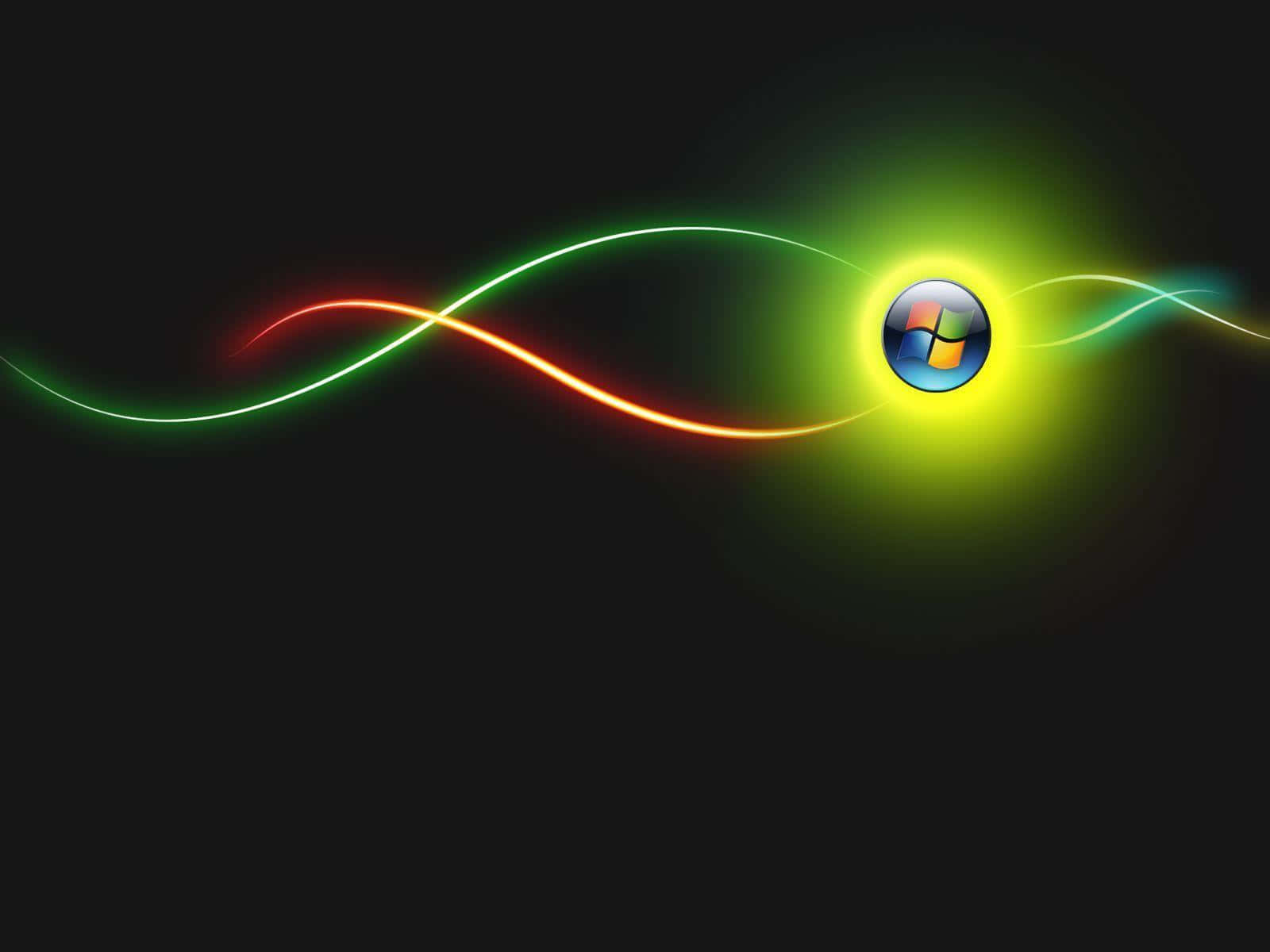 Windows Vista 桌布 壁紙 — 發光的Windows標誌在黑暗背景上散發出鮮豔的綠色和橙色光跡。