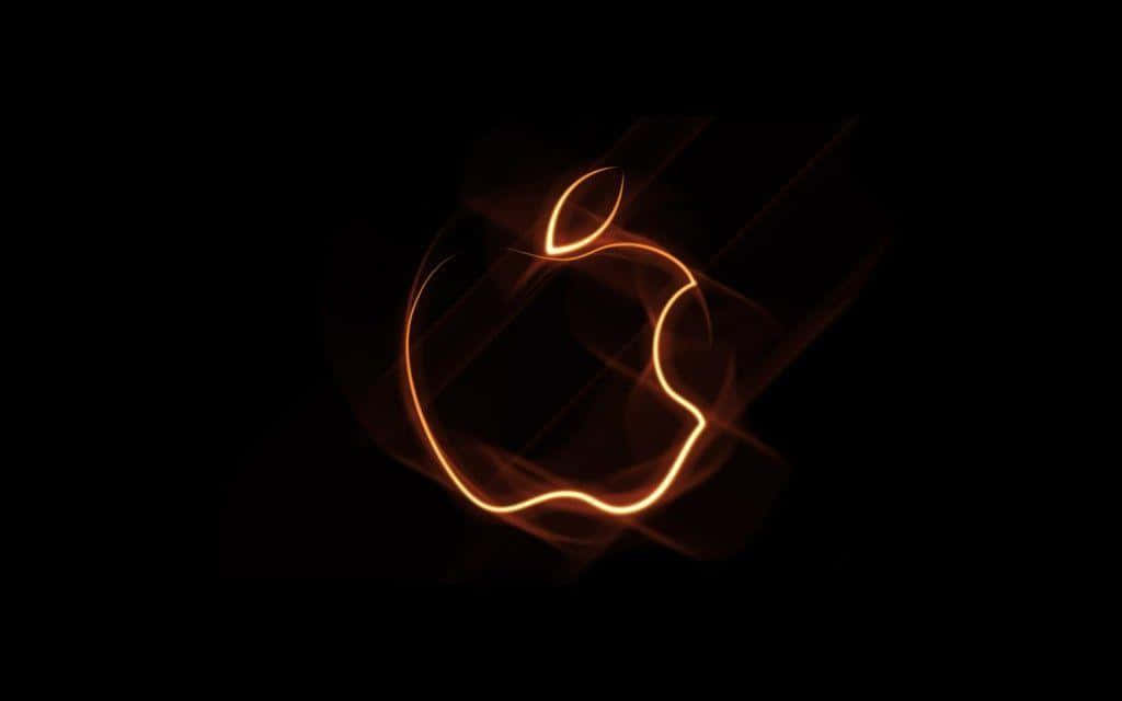awesome 桌布 壁紙 — 發光的橙色Apple標誌輪廓在純黑色背景上閃爍，帶有動態模糊效果。