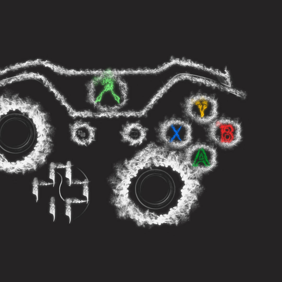 發光的煙霧輪廓的Xbox控制器，帶有彩色按鈕，深色背景 — Xbox GIF 壁紙