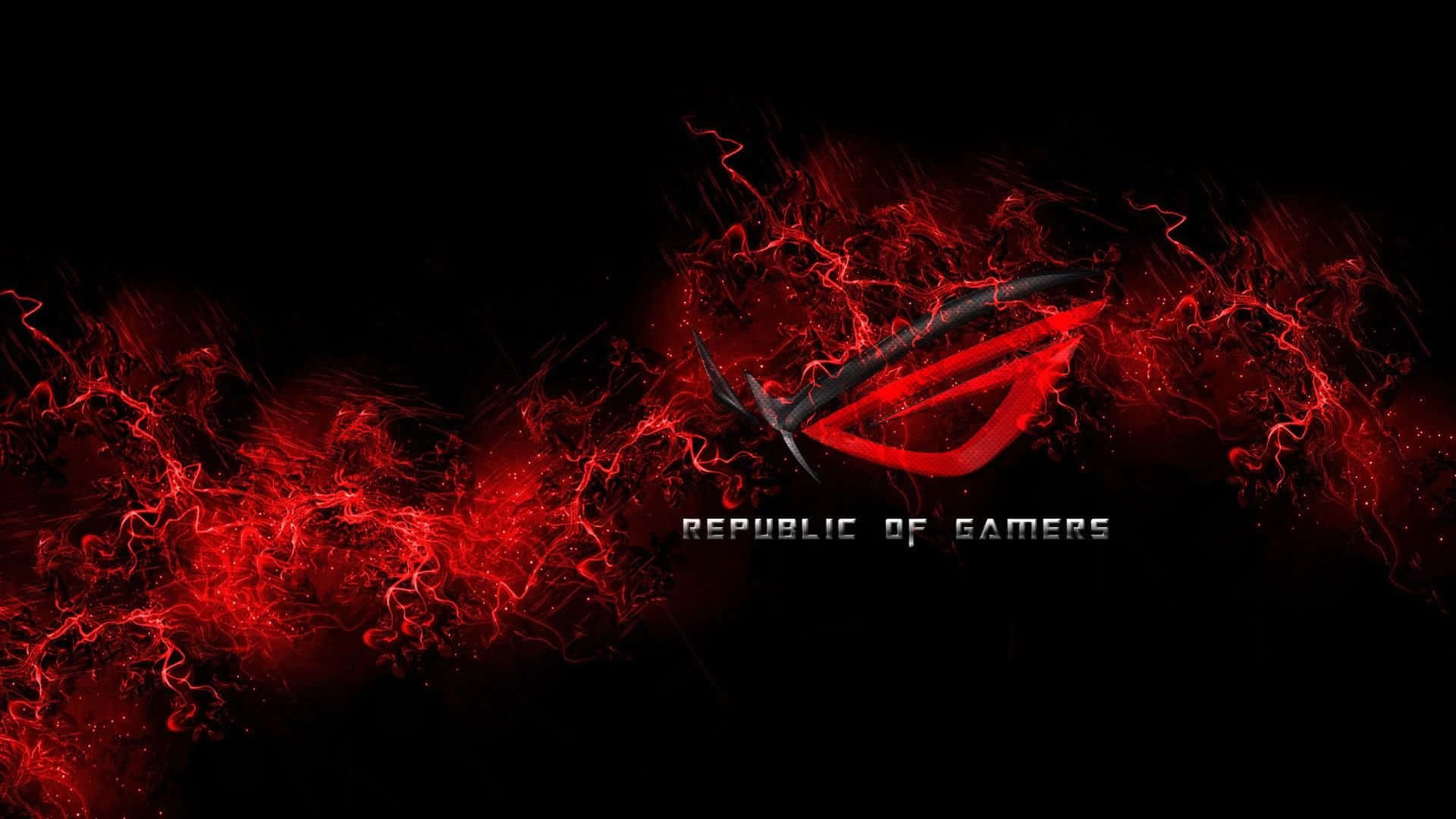 Pro Gamer 桌布 壁紙 — 發光的紅色 ROG 標誌在黑色背景上迸發出電能，下方有 'Republic of Gamers' 文字。