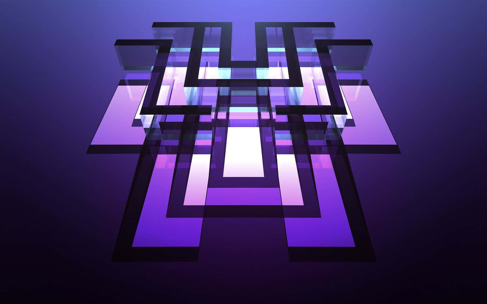 channel 桌布 壁紙 — 發光的紫色和白色抽象幾何形狀漂浮在深紫色漸變背景上。