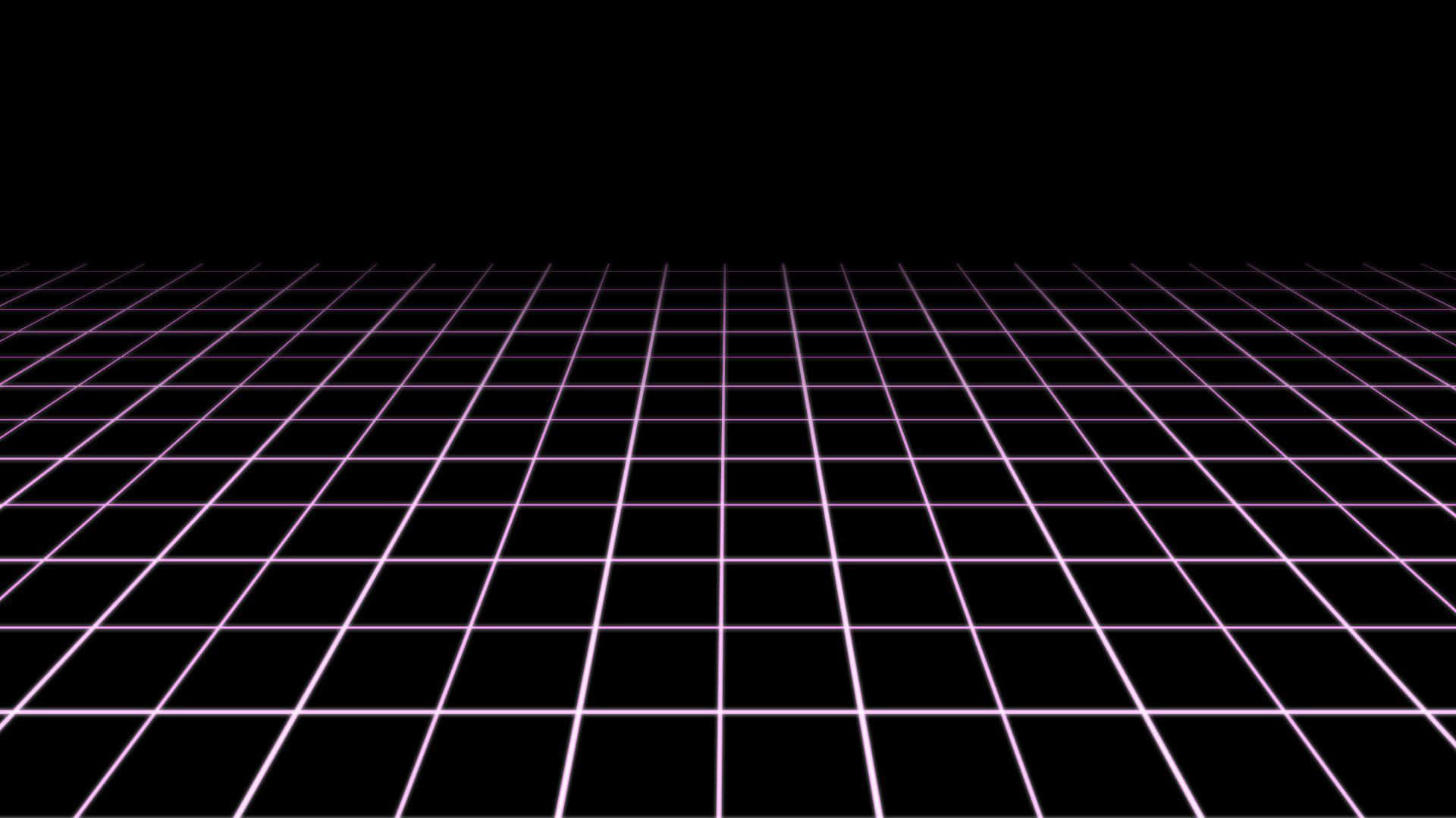 Pink Grid 桌布 壁紙 — 發光的紫色網格延伸至黑色虛空，喚起復古未來主義的數位空間。