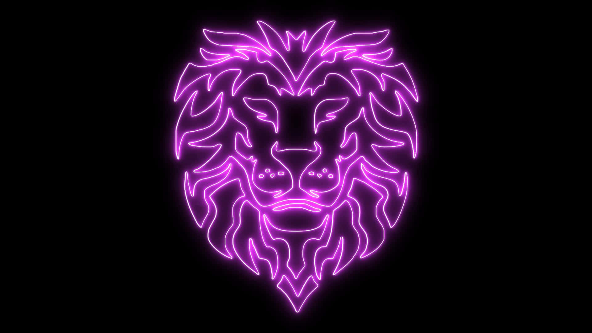 Lions 桌布 壁紙 — 發光的紫色霓虹獅子頭剪影在純黑色背景上脫穎而出。