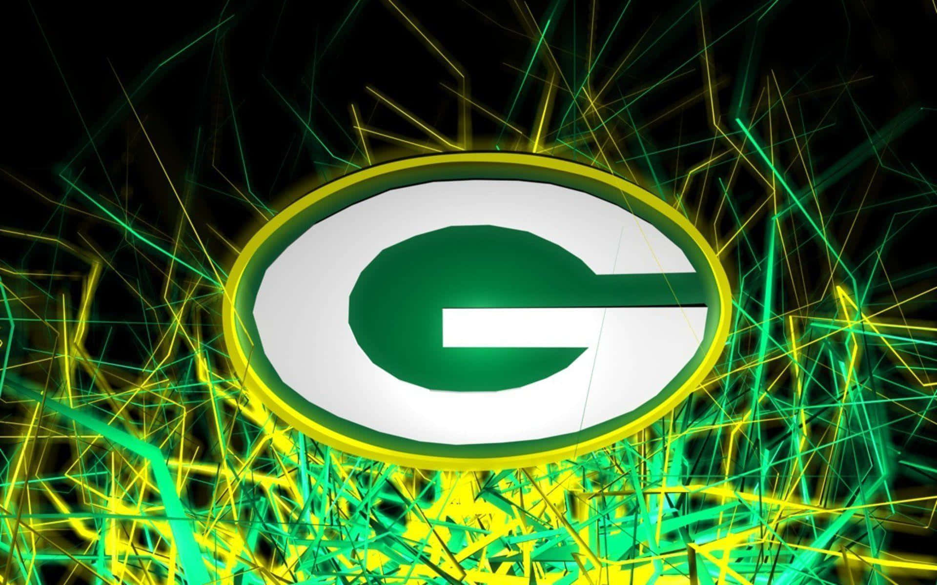 Packers 桌布 壁紙 — 發光的綠灣包裝工標誌在充滿動感的黑色背景上閃耀，帶有螢光綠和黃色的電光條紋。