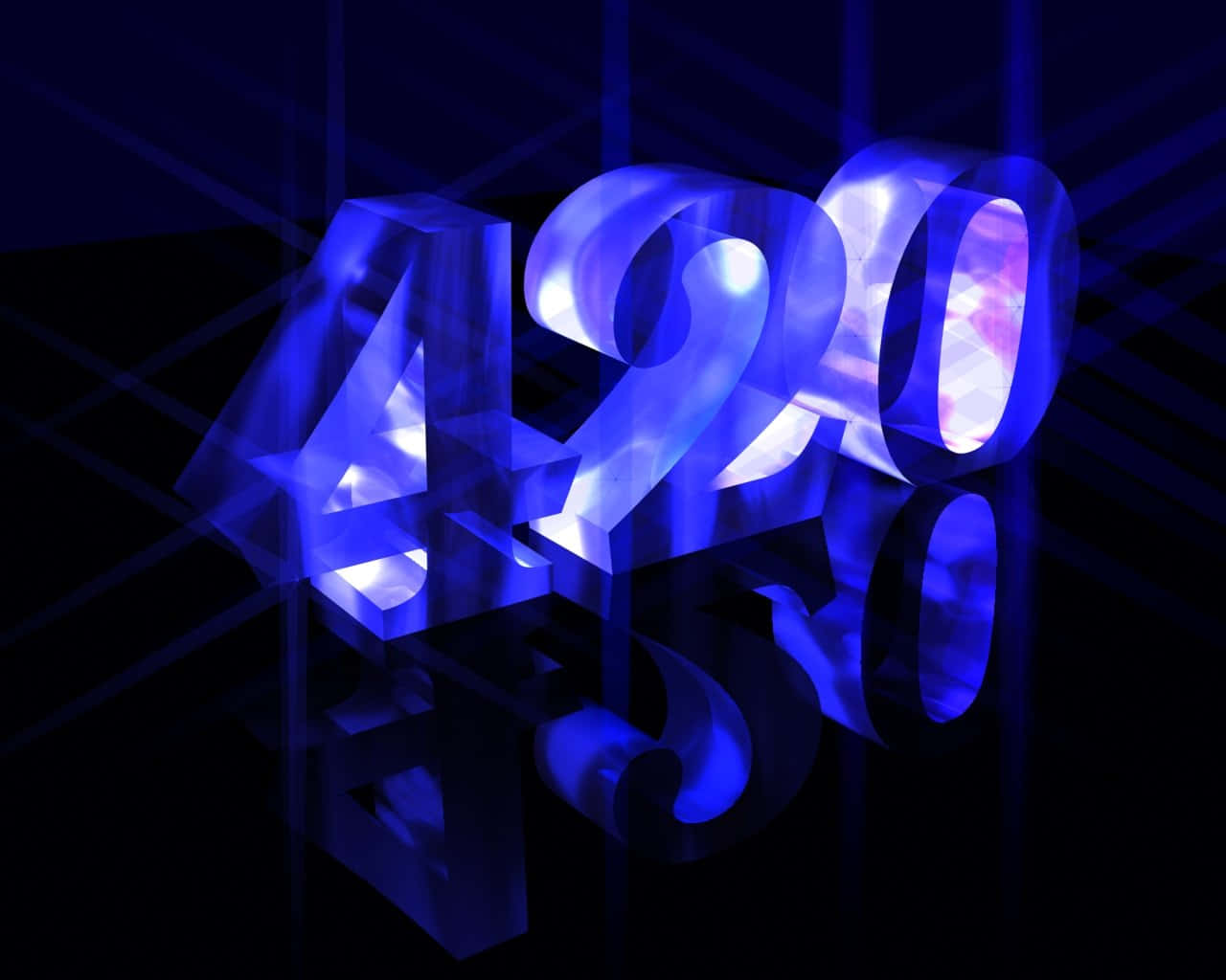 420 桌布 壁紙 — 發光的藍色3D數字420漂浮在帶有幾何光線和反射的深色背景上。