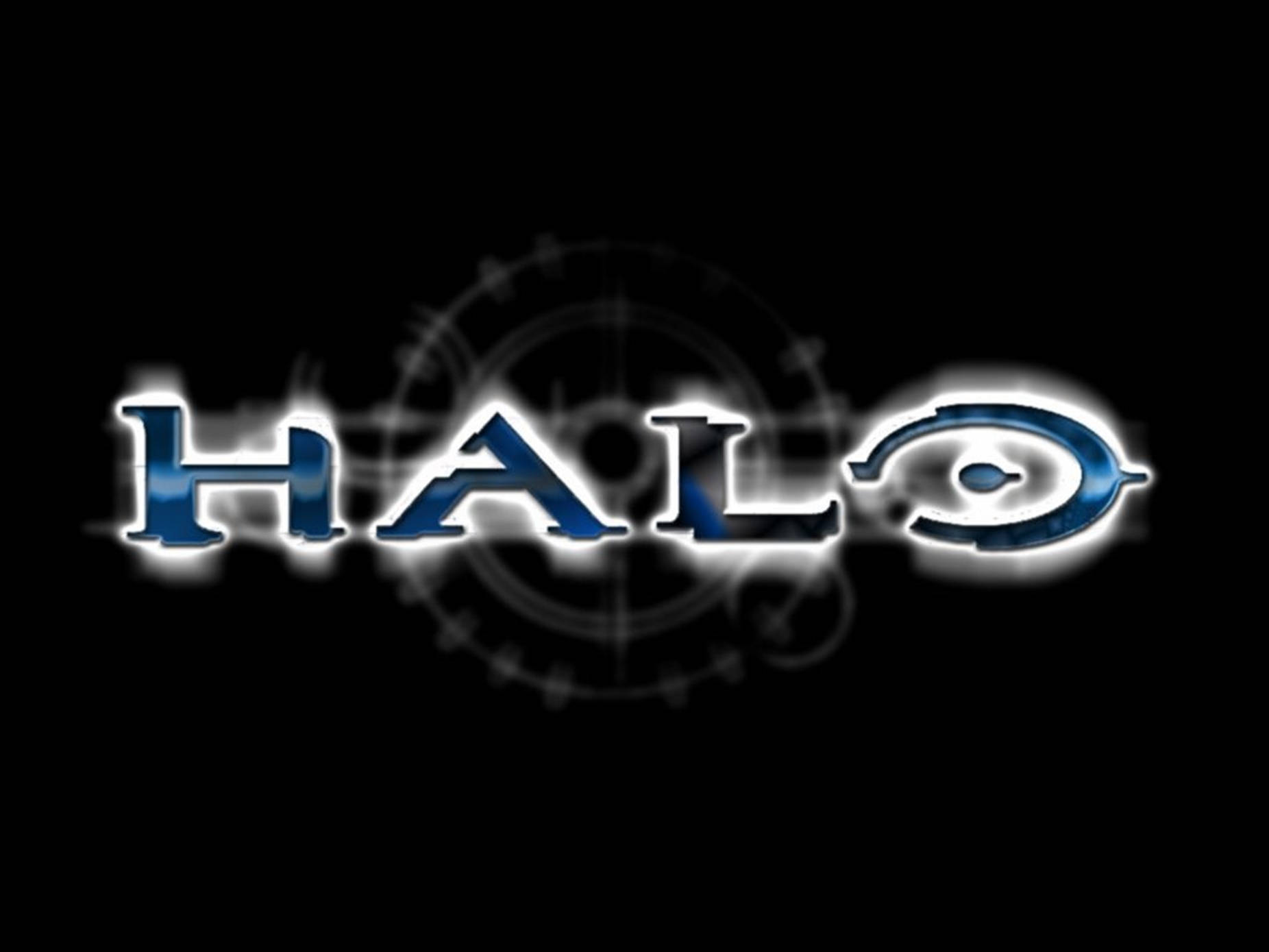 Halo電子遊戲標誌，帶有瞄準準星，黑色背景。 — Xbox GIF 壁紙