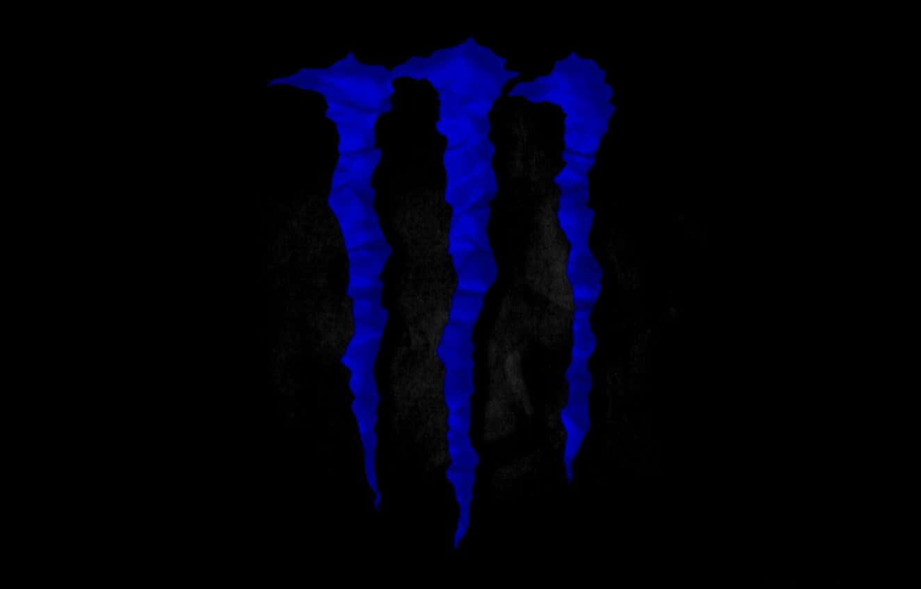 怪獸動圖 桌布 壁紙 — 發光的藍色Monster Energy標誌，帶有爪狀設計，在紋理黑色背景上脫穎而出。