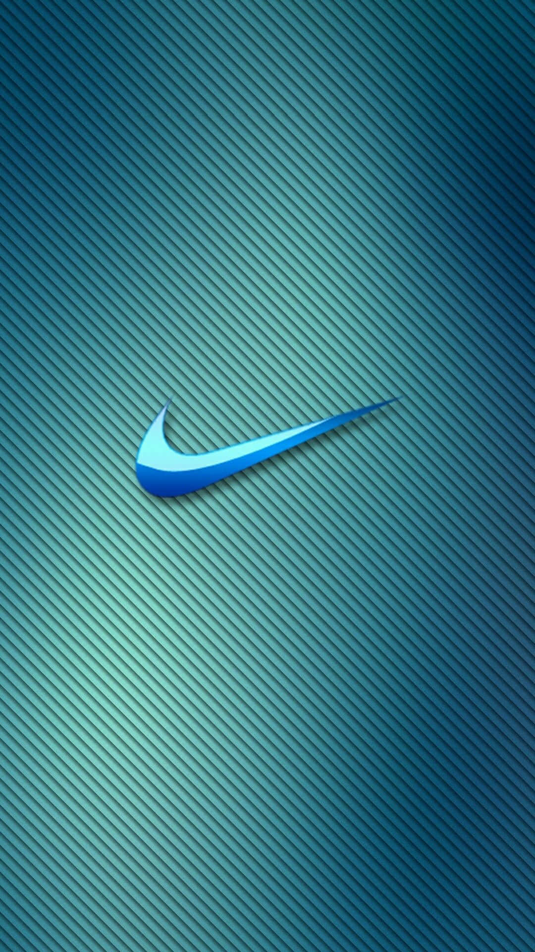 Blue Nike 桌布 壁紙 — 發光的藍色Nike Swoosh標誌，居中於帶有對角線條紋的漸變青綠色背景上。