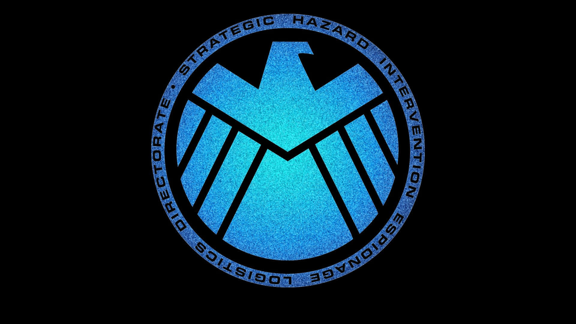 shield 桌布 壁紙 — 發光的藍色SHIELD標誌，帶有紋理漸變，在純黑色背景上散發光芒。