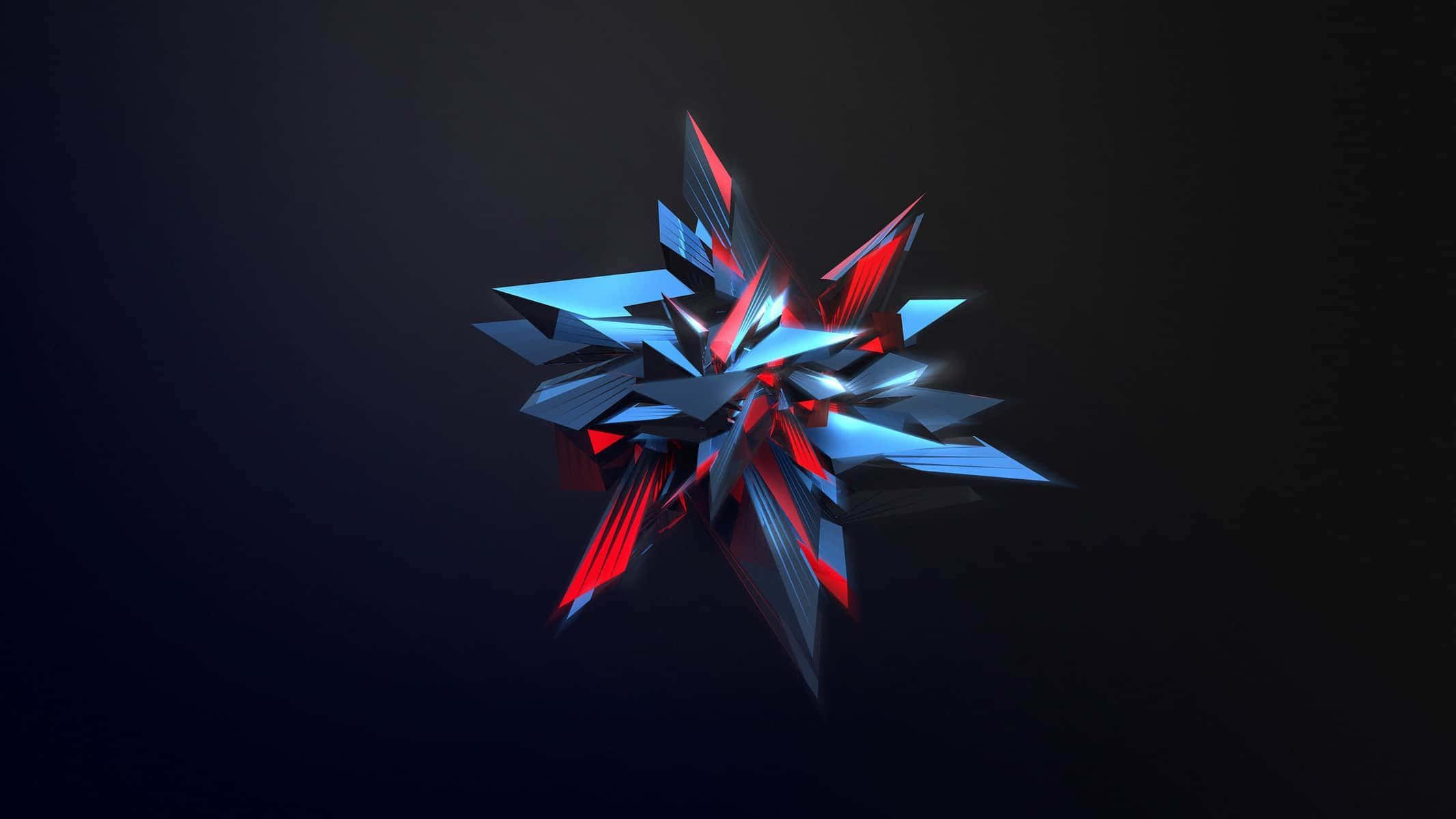 Cool Desktop 桌布 壁紙 — 發光的藍色和紅色幾何水晶形成在深色漸變背景上放射光芒。