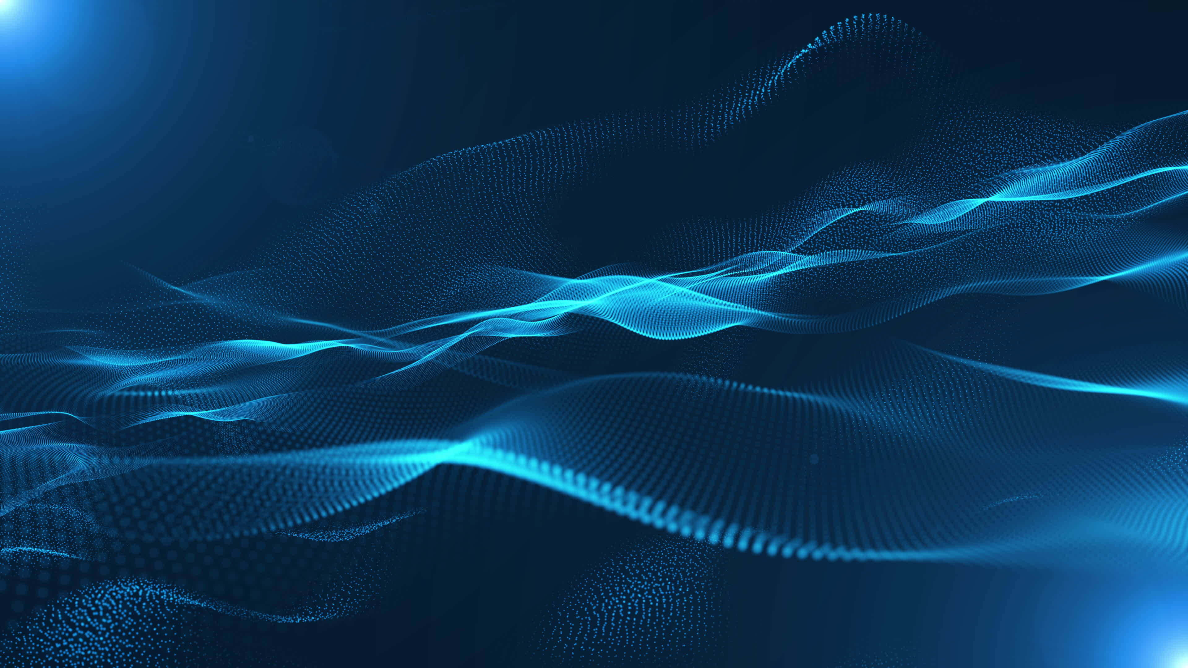 3d Technology 桌布 壁紙 — 發光的藍色粒子波在黑暗背景上優雅地流動，呈現未來數碼抽象場景。