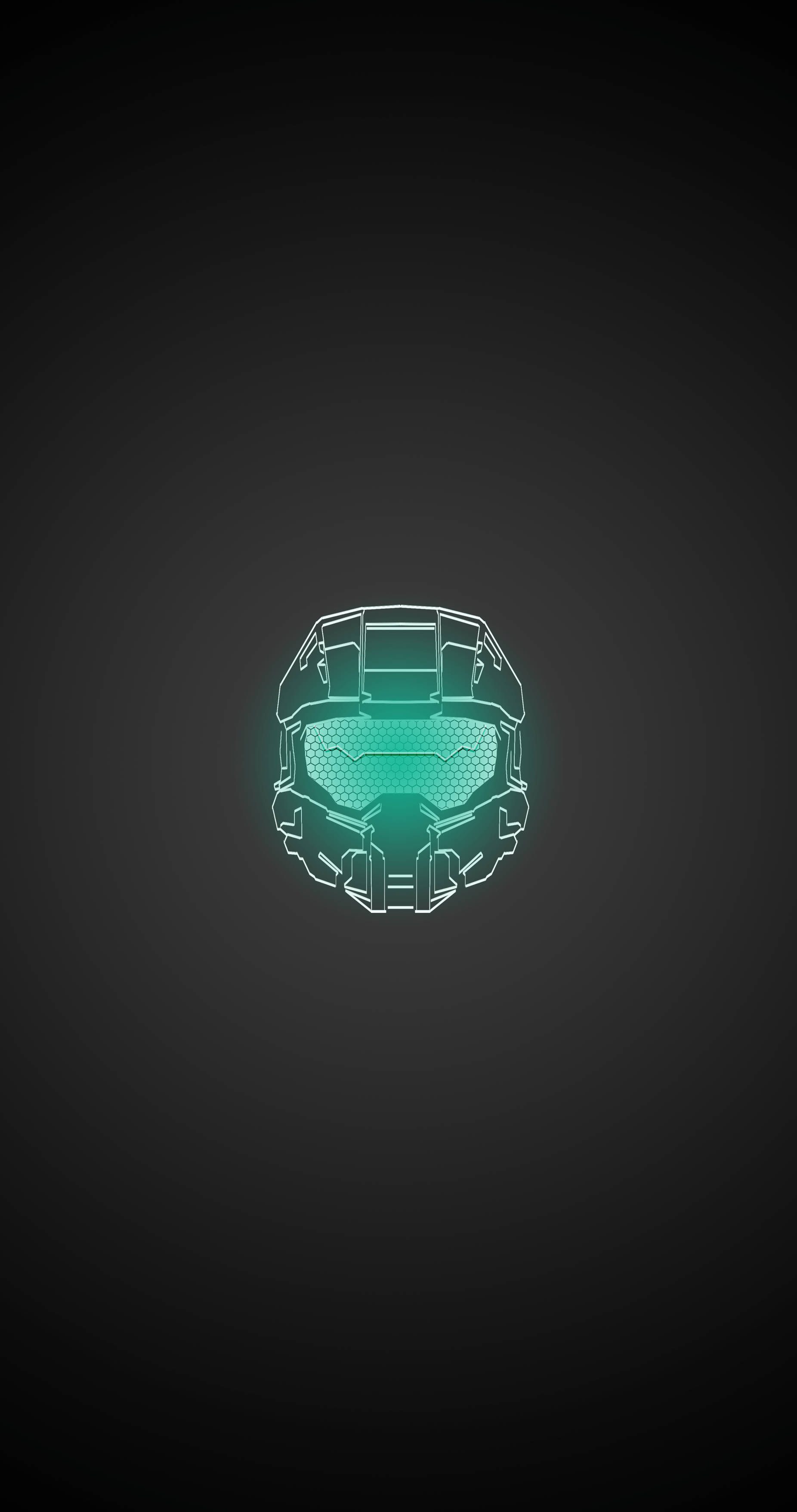 Xbox 桌布 壁紙 — 發光的青綠色頭盔輪廓，居中於深色漸變背景，帶有微妙的徑向光效。