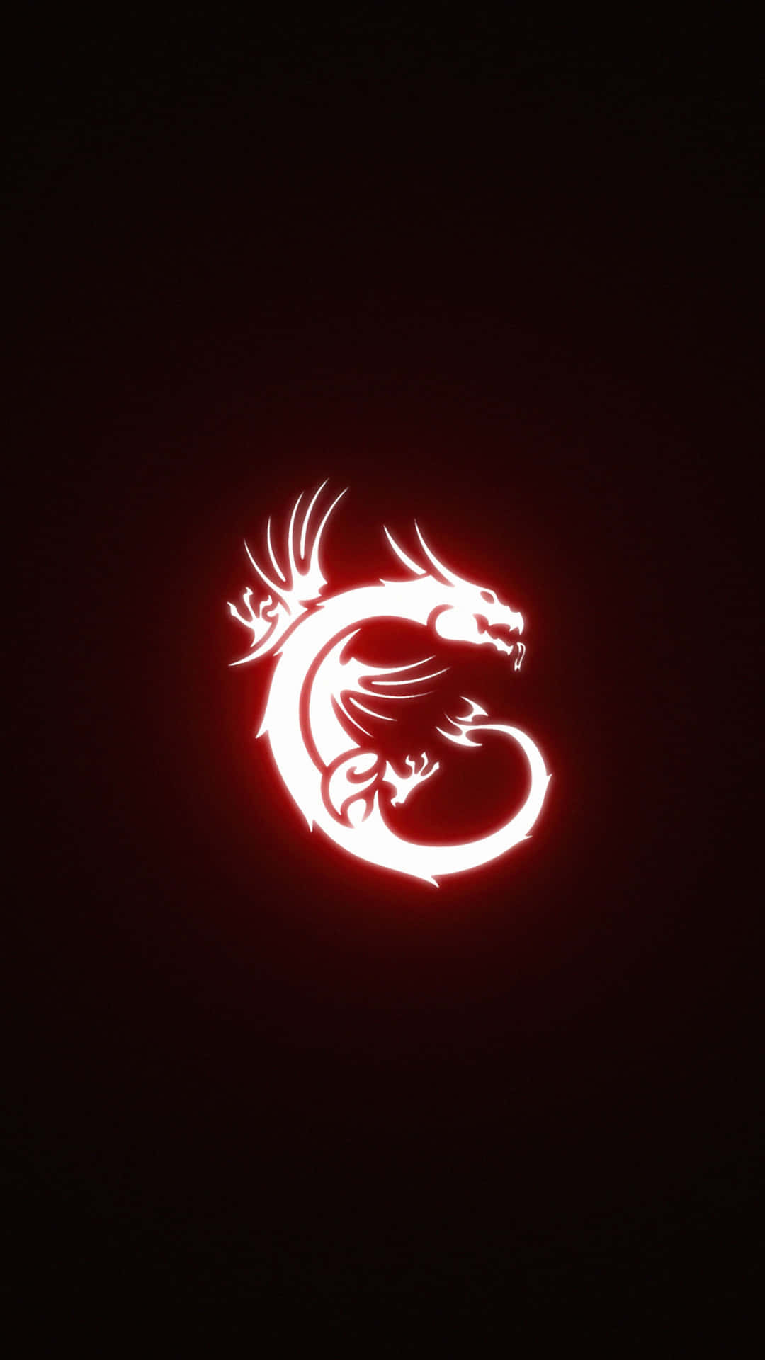 發光紅色遊戲龍 壁紙 — 在深色背景上以白色輪廓勾勒的發光紅色龍標誌。
