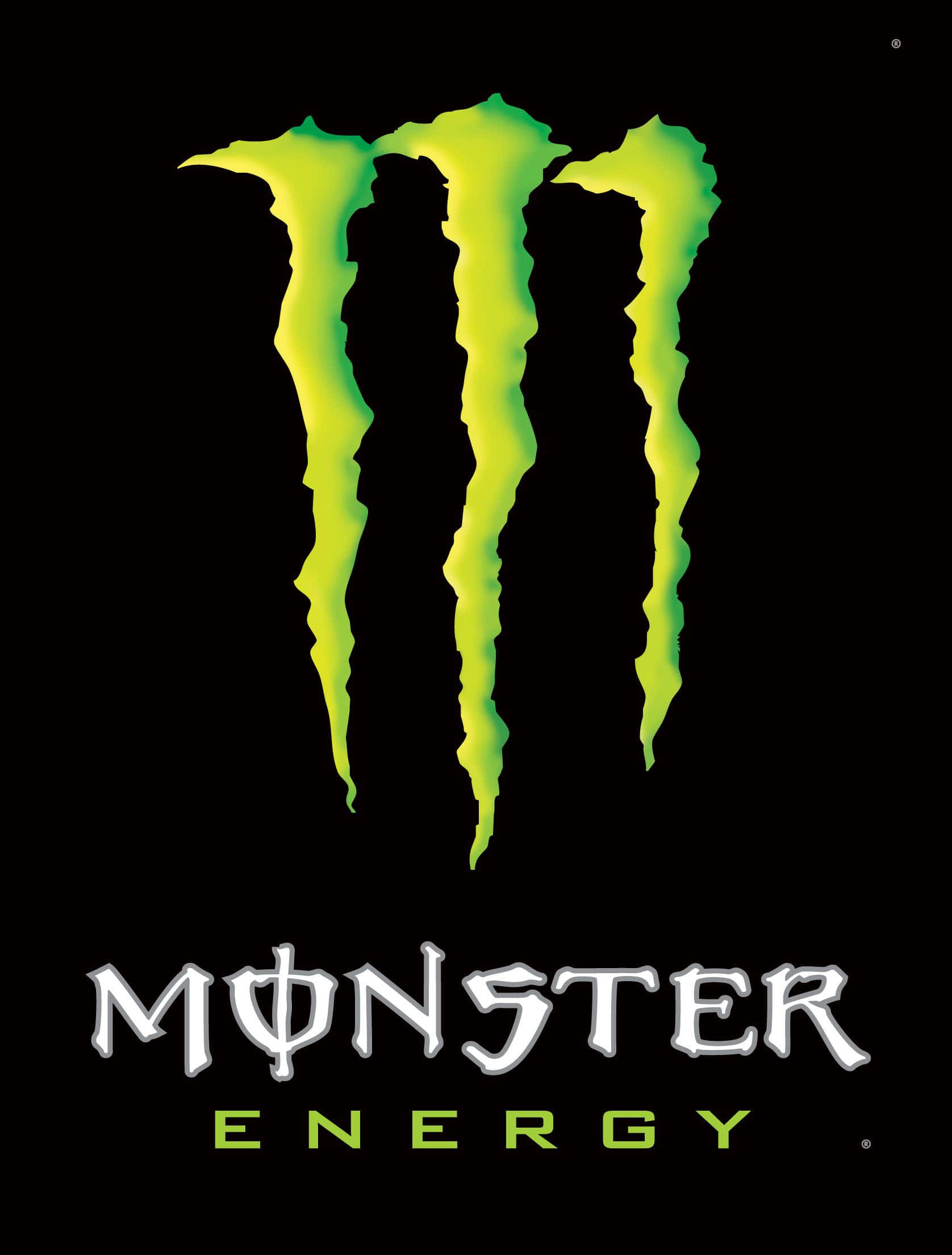 怪獸動圖 桌布 壁紙 — 發光綠色爪狀的Monster Energy標誌，黑色背景，下方有白色和綠色文字。