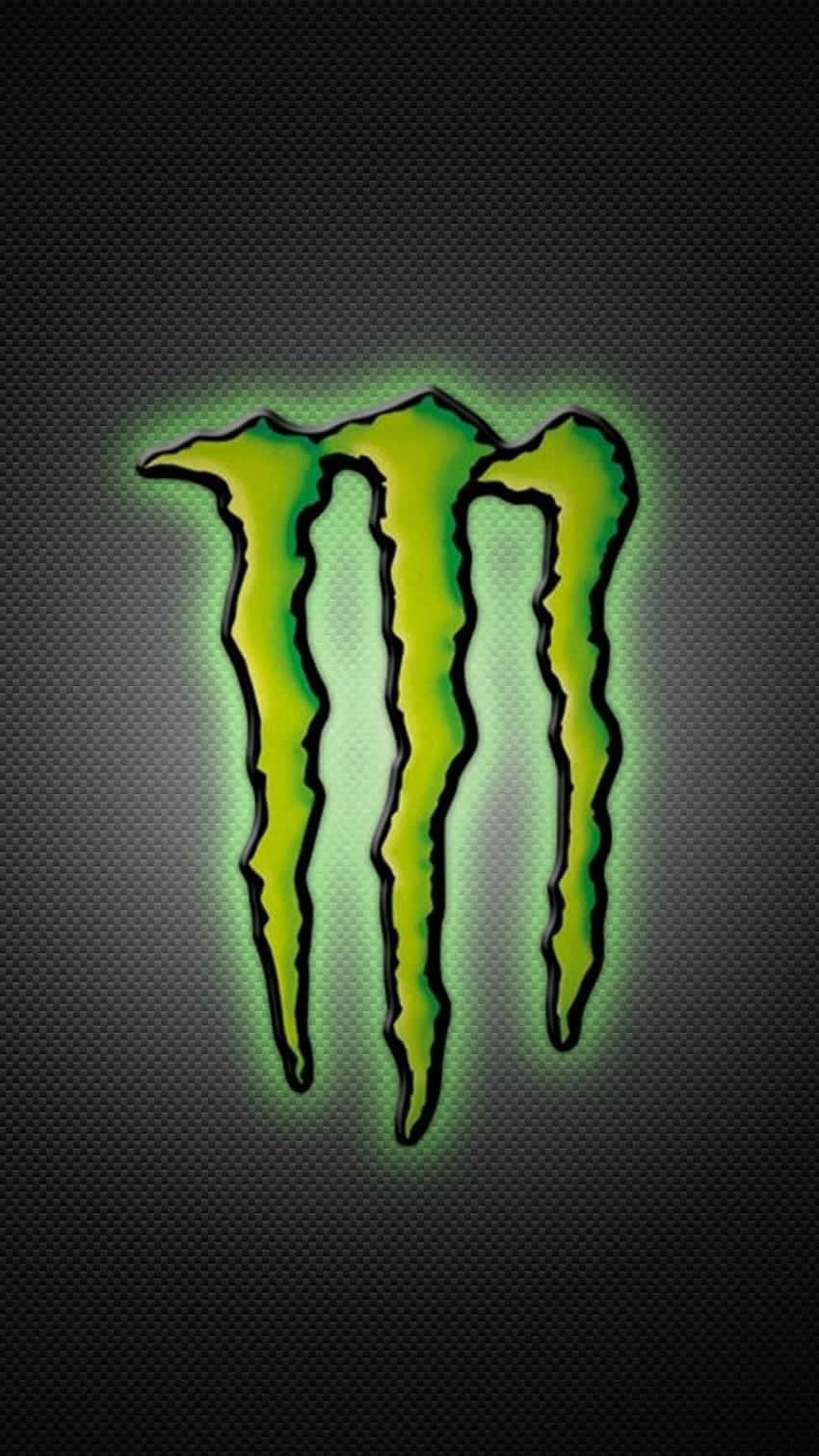 Monster Energy 桌布 壁紙 — 發光綠色爪痕標誌的Monster Energy，背景為深色碳纖維紋理。