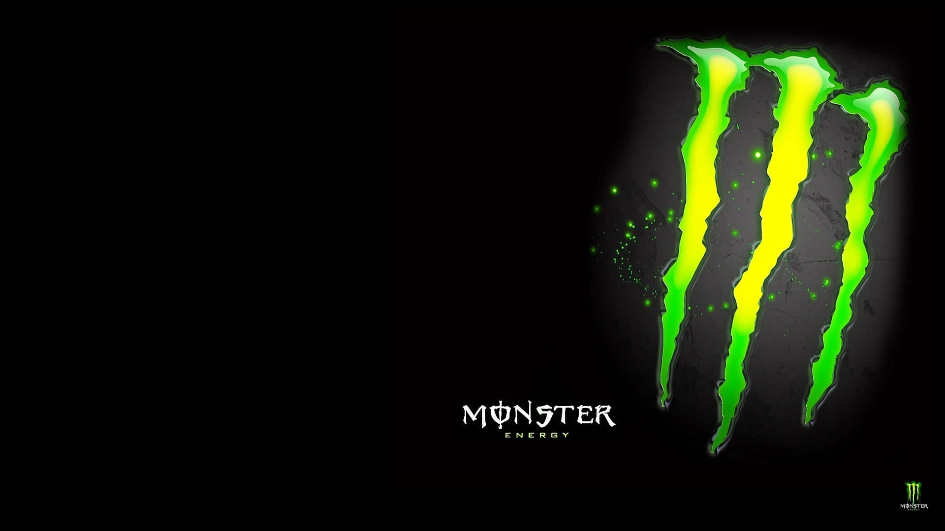 Monster Energy 桌布 壁紙 — 發光綠色爪痕標誌的Monster Energy，背景為深色紋理並散佈閃爍亮點。