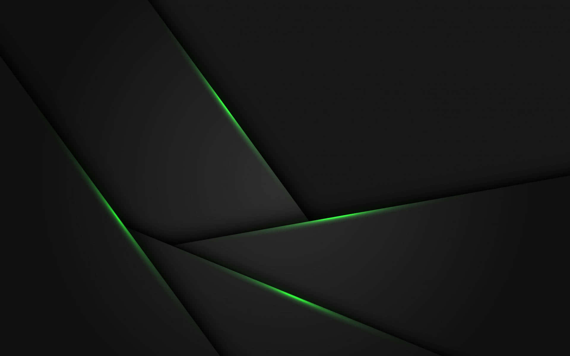 Black And Green 桌布 壁紙 — 發光綠色線條照亮嘅深色幾何摺疊，營造出時尚現代嘅抽象構圖。