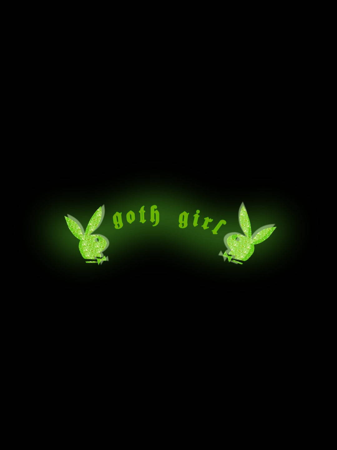 發光綠色閃粉兔仔標誌，帶goth girl文字，黑色背景。 — Playboy GIF 壁紙