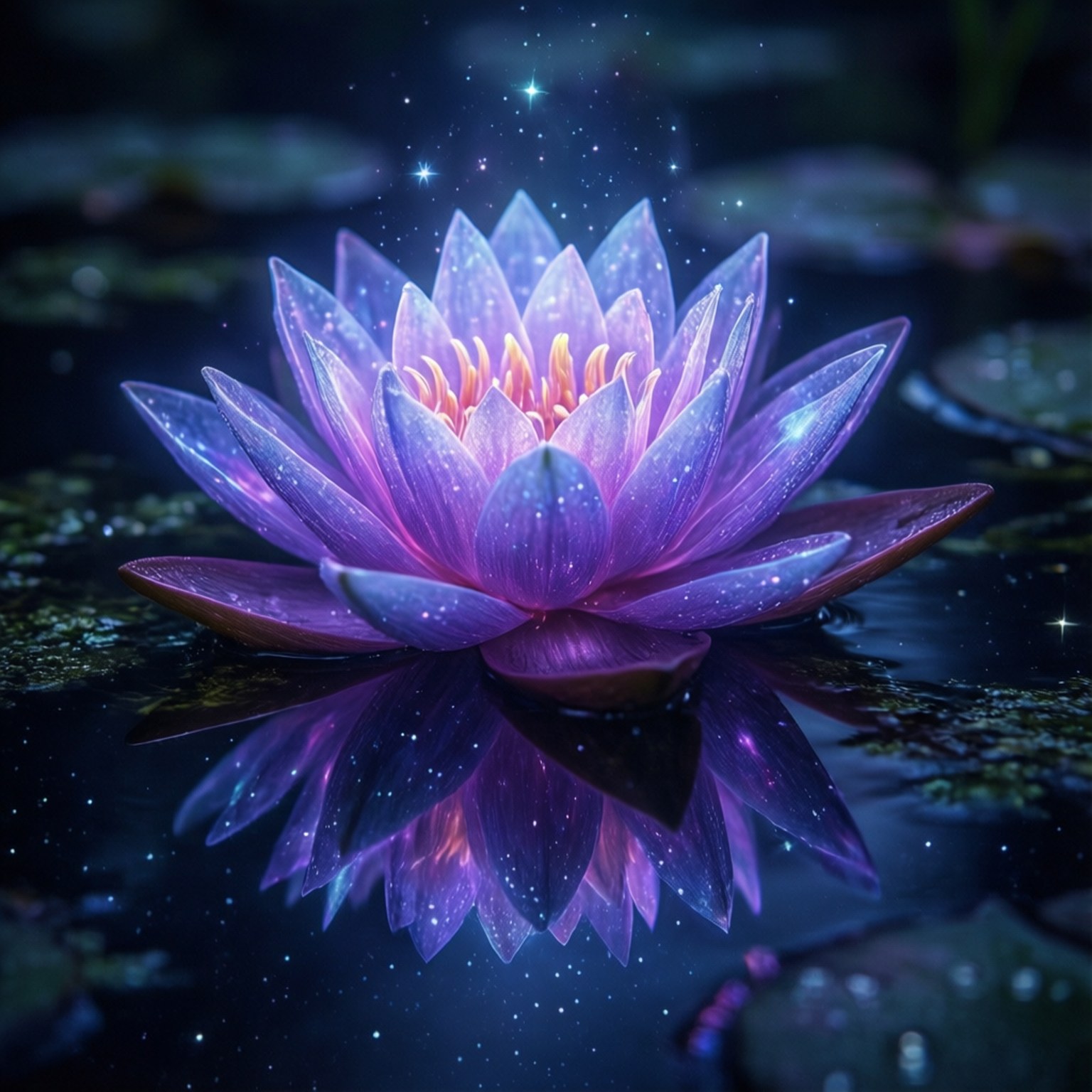 發光蓮花星空池塘 壁紙
