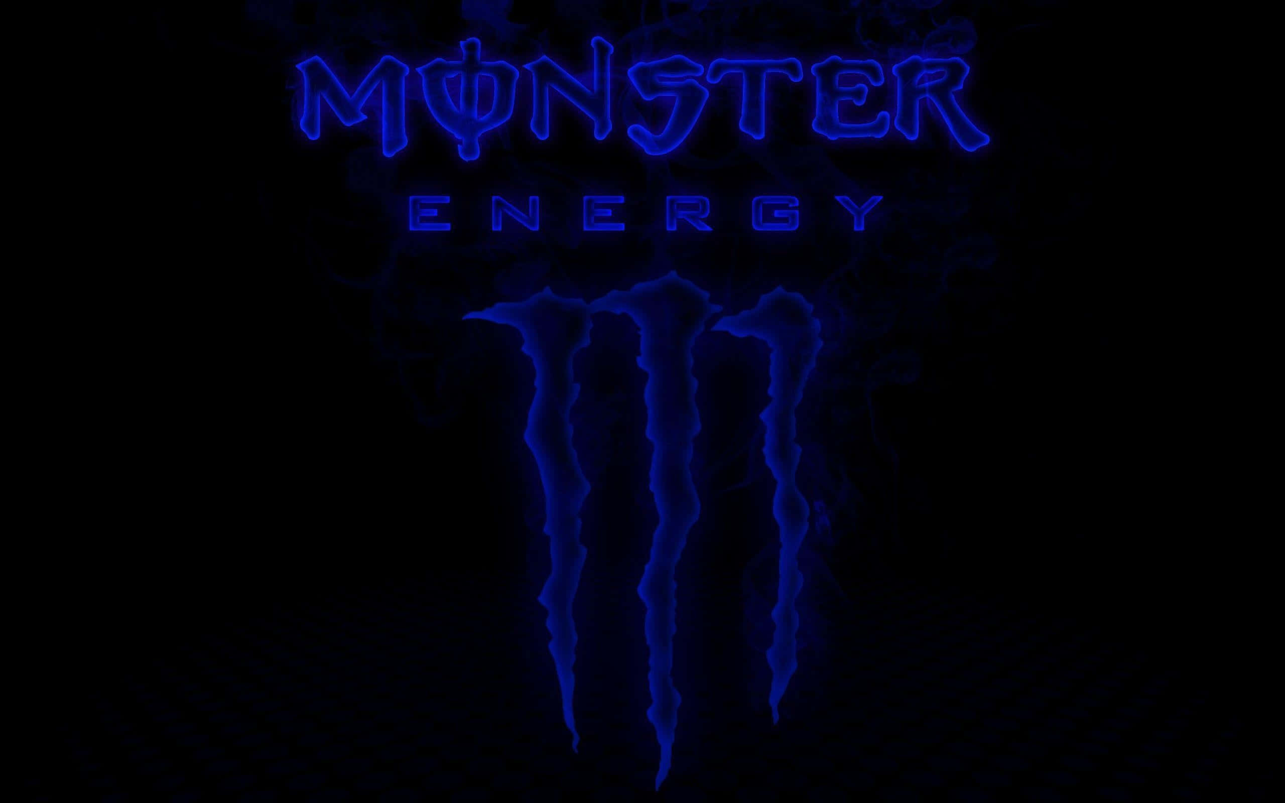Monster Energy 桌布 壁紙 — 發光藍色Monster Energy標誌，帶有爪痕，黑色背景。