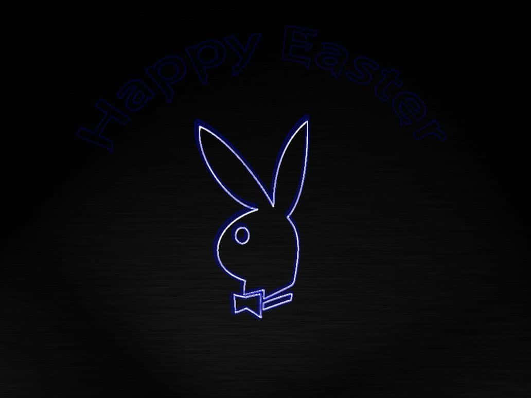 深色背景上的霓虹藍色Playboy兔子與「Happy Easter」文字。 — Playboy GIF 壁紙