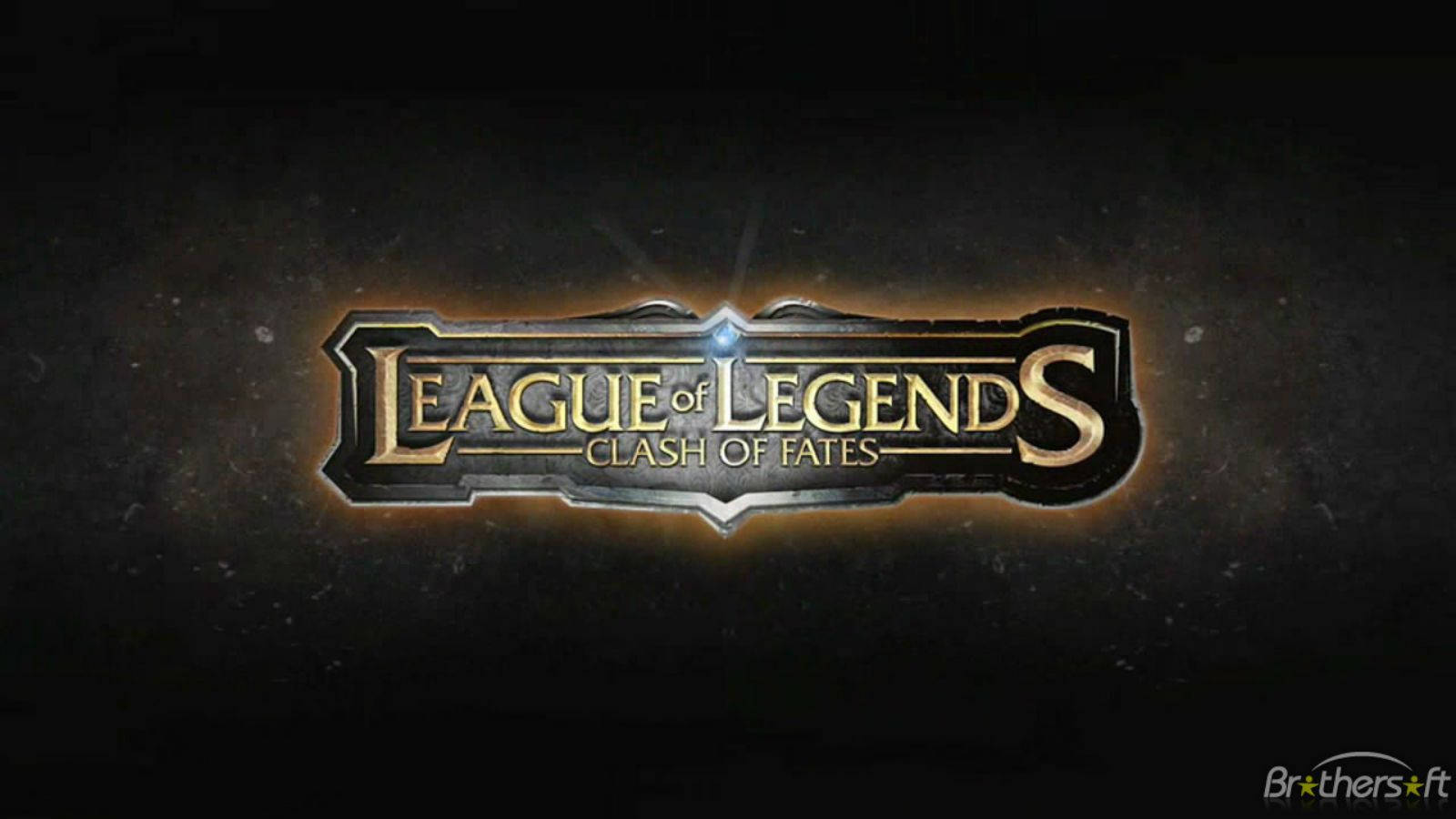 背景 桌布 壁紙 — 發光金色《League of Legends》Clash of Fates 標誌，居中於帶有微妙粒子效果的深色紋理背景上。