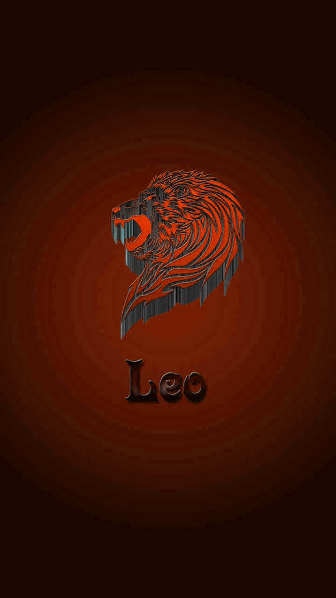 風格化的獅子星座符號，在深紅色漸變背景上帶有「Leo」字樣。