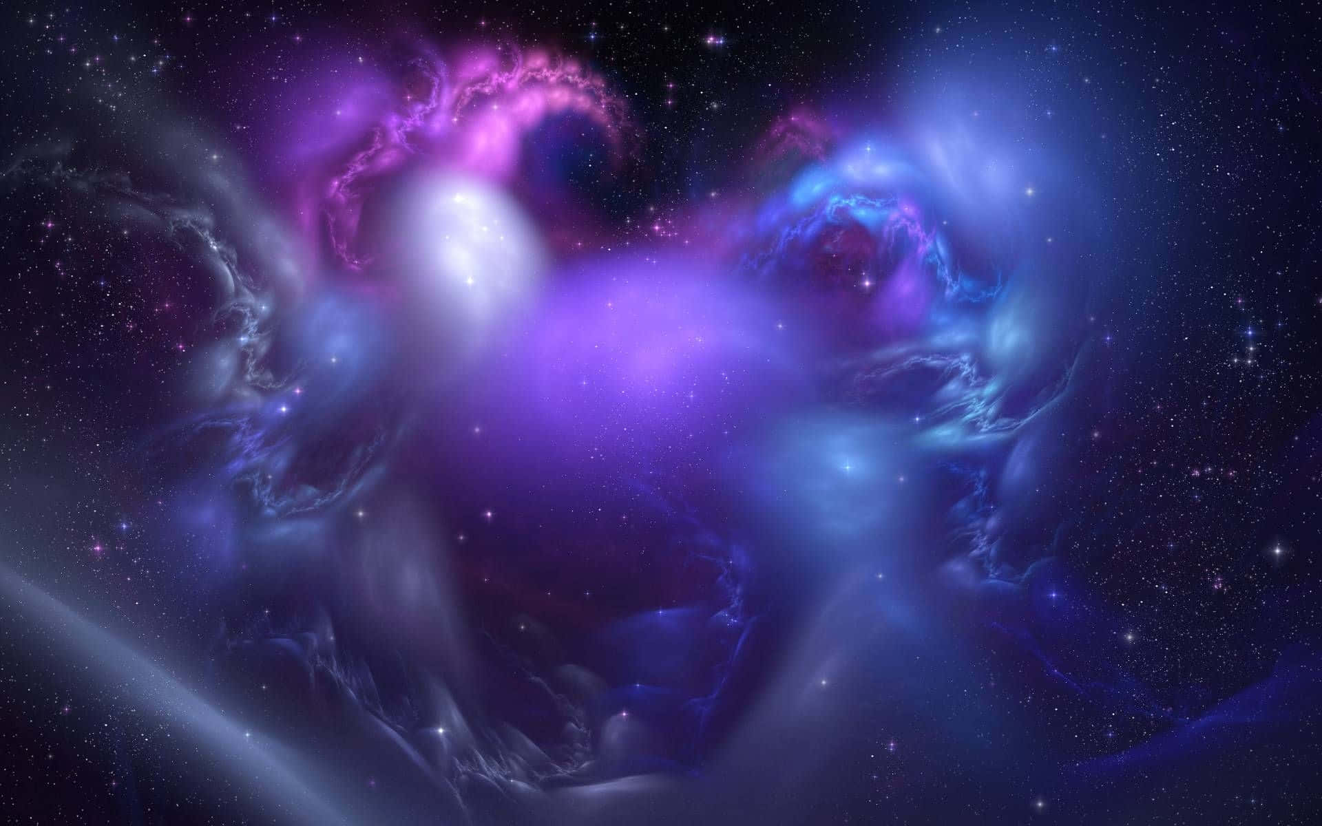 深空中帶有發光星星的充滿活力的紫色和藍色星雲。