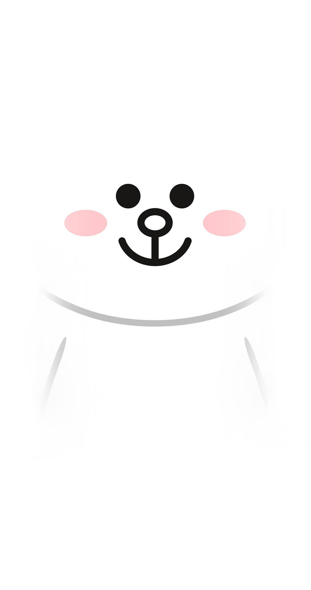 白底 LINE Friends 兔子康妮 iPhone 壁紙 — 一個極簡風格的白色熊臉，帶有黑色眼睛、鼻子和微笑，以及粉紅色臉頰，在純白色背景上。