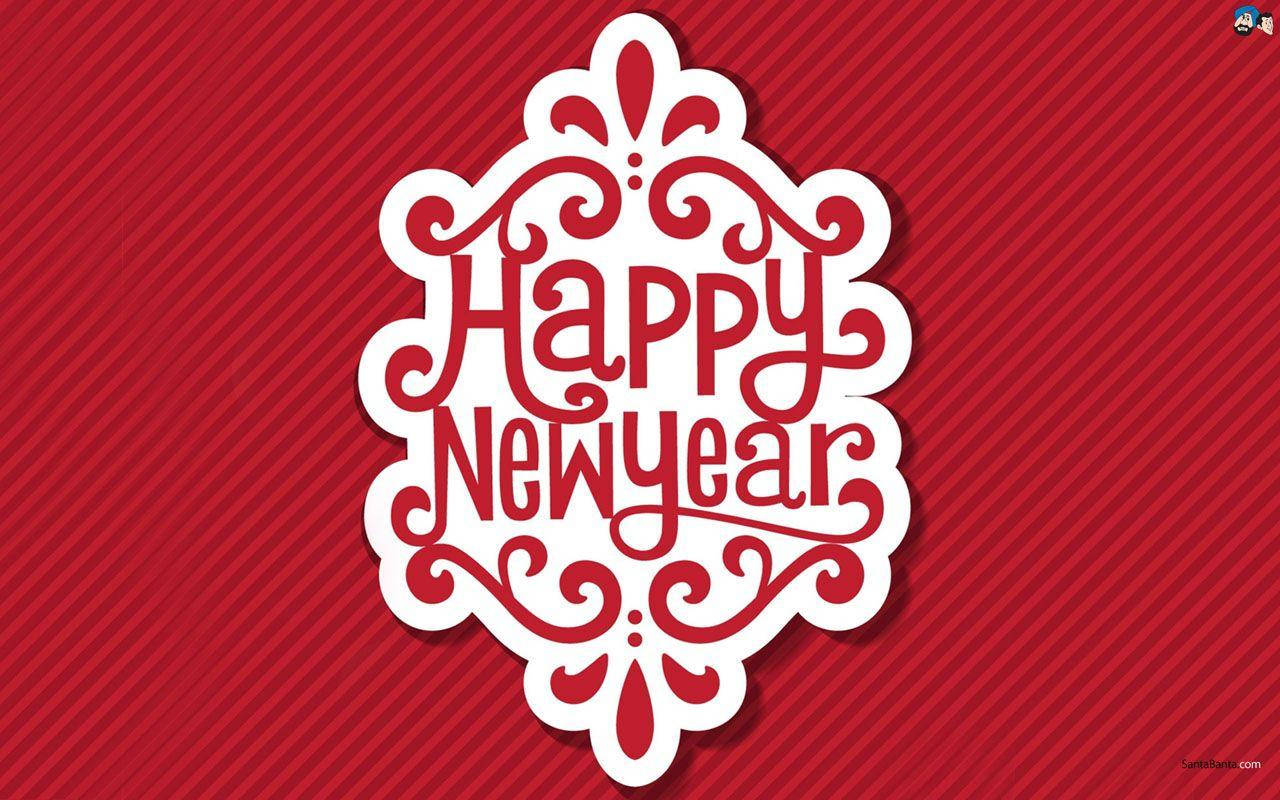 喜慶紅白華麗新年快樂問候語設計。