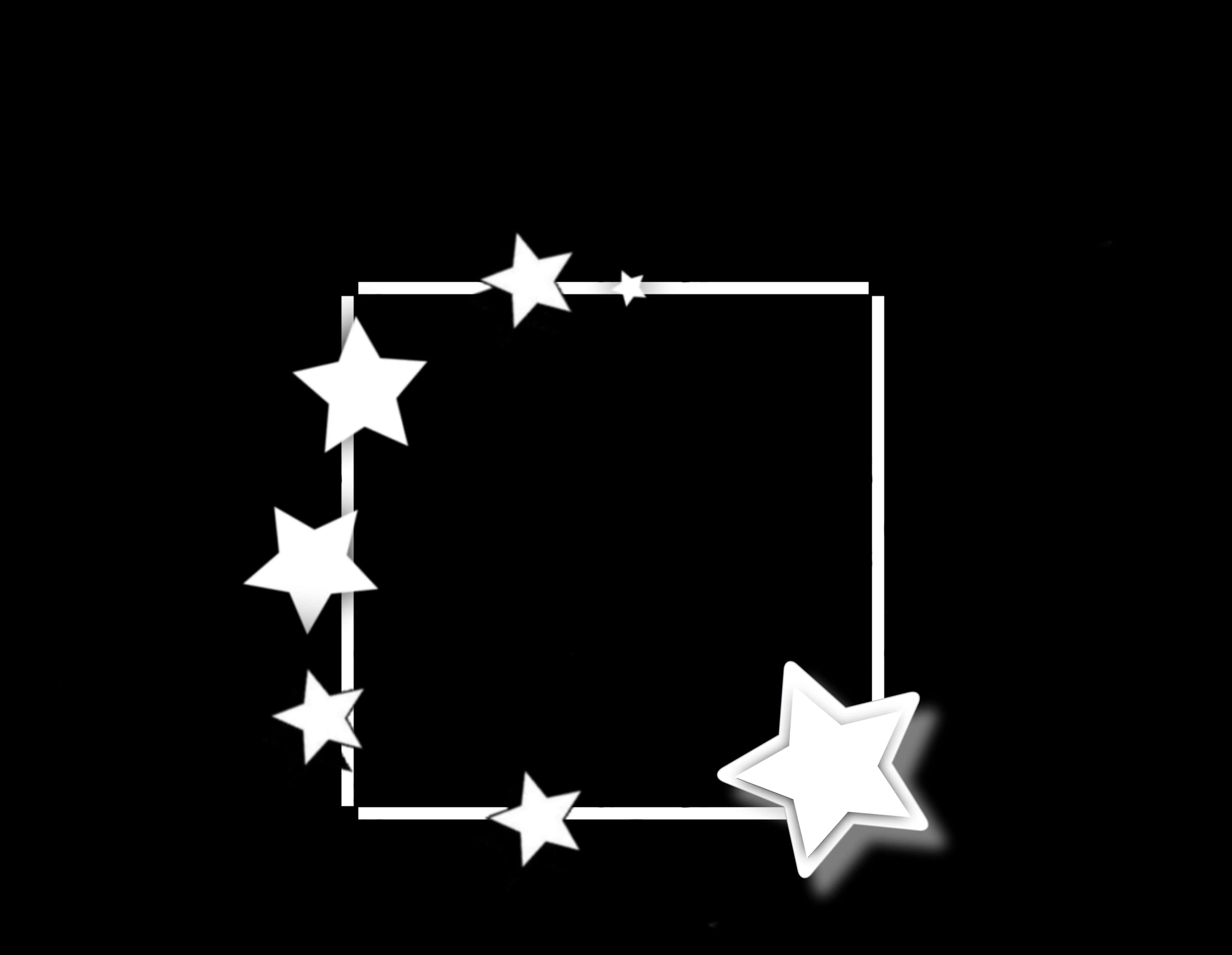 白星框黑底 壁紙 — 一個極簡白色星形邊框漂浮在純黑色背景上，帶有柔和陰影。