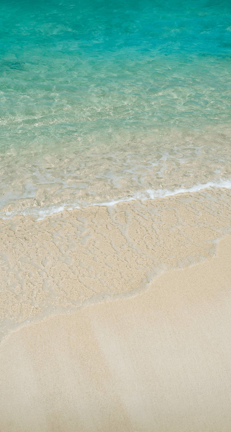 碧綠的海浪沖刷著熱帶海灘上的金色沙灘。