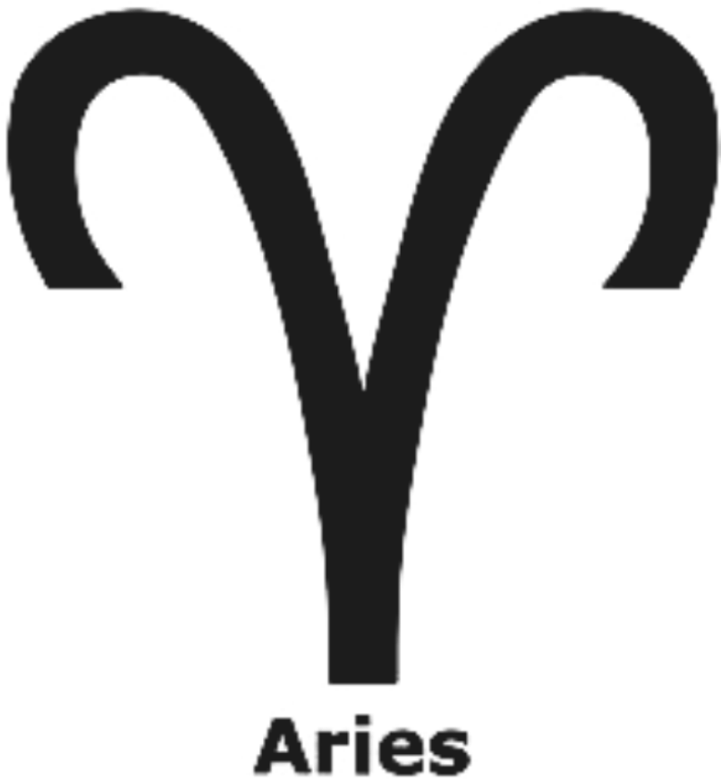 白羊座星座符號 壁紙 — 簡約黑色公羊符號，下方有Aries字樣，背景純色。