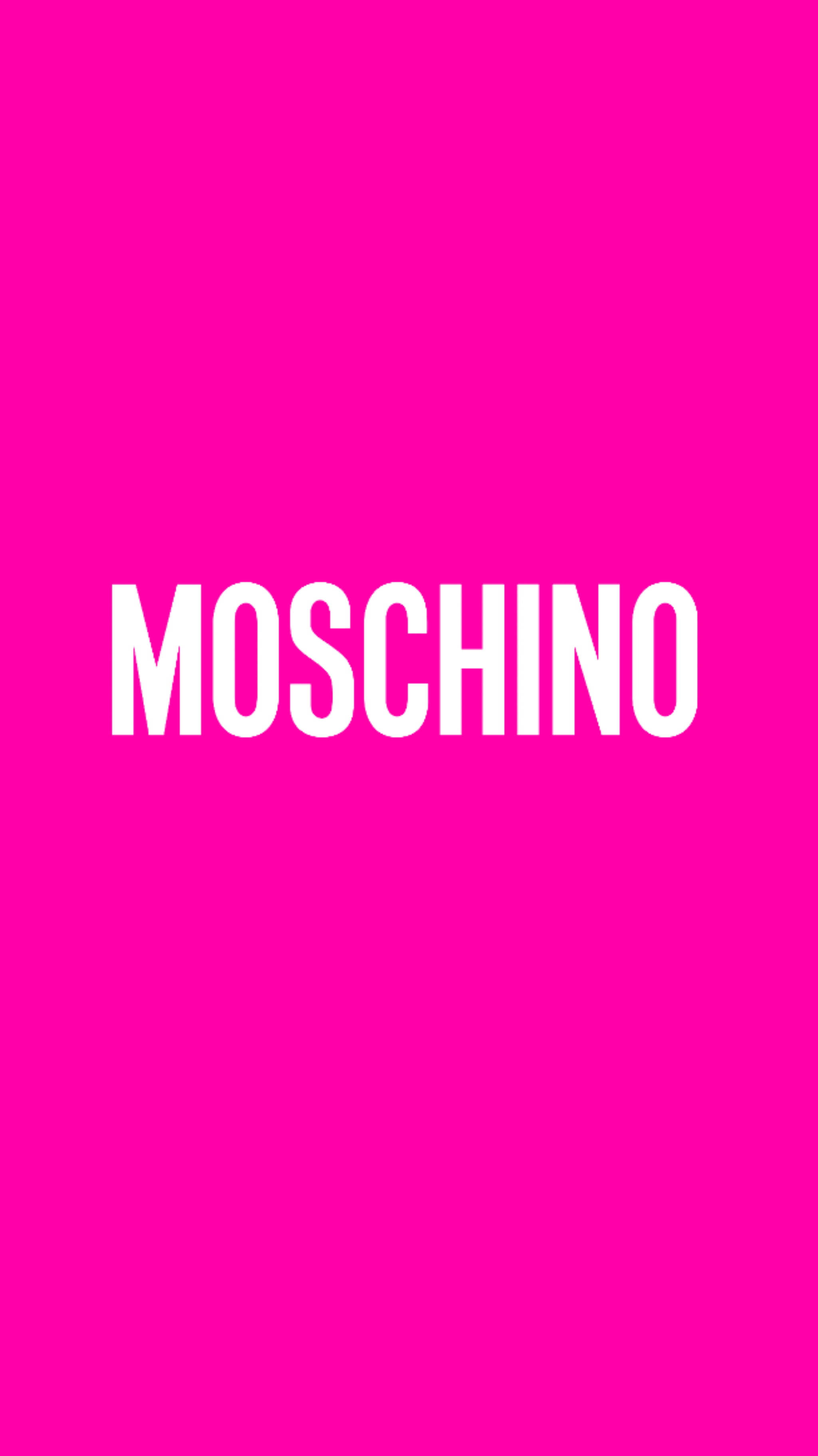 白與粉Moschino 壁紙 — 大膽的白色MOSCHINO文字居中在充滿活力的熱粉紅色背景上。