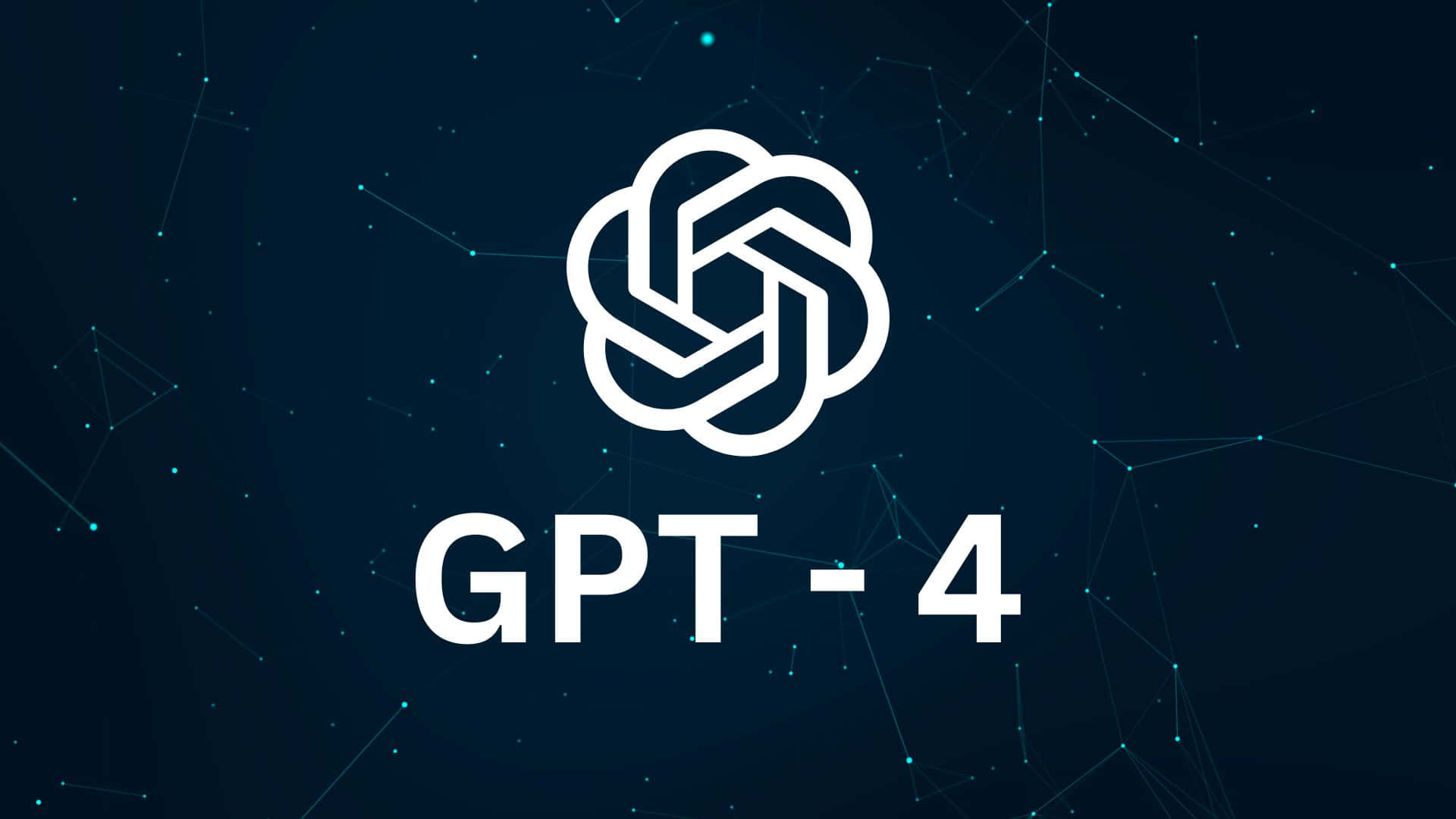 Gpt-4 桌布 壁紙 — 白色 GPT-4 標誌置於深藍色背景中央，帶有發光的網絡線條和點。