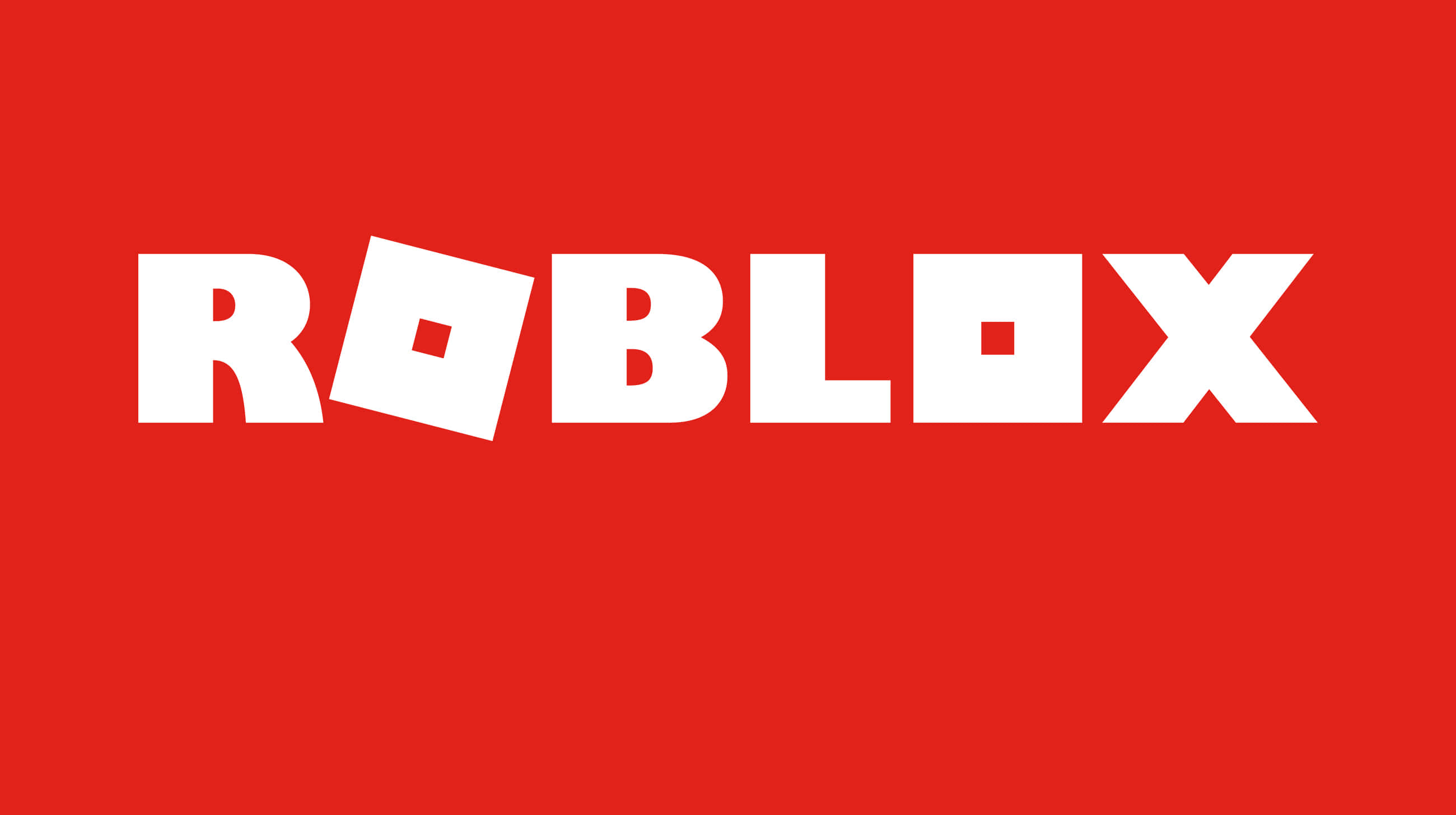 白色 Roblox 標誌名稱 壁紙 — 大膽的白色 Roblox 標誌居中在純紅色背景上，搭配簡潔現代的字體。