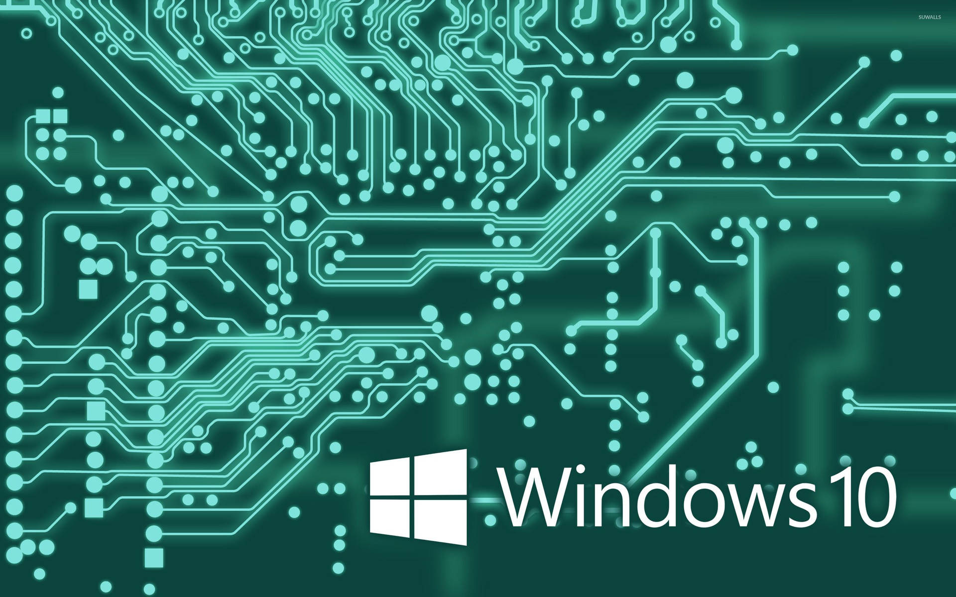 發光電路板背景上的Windows 10標誌