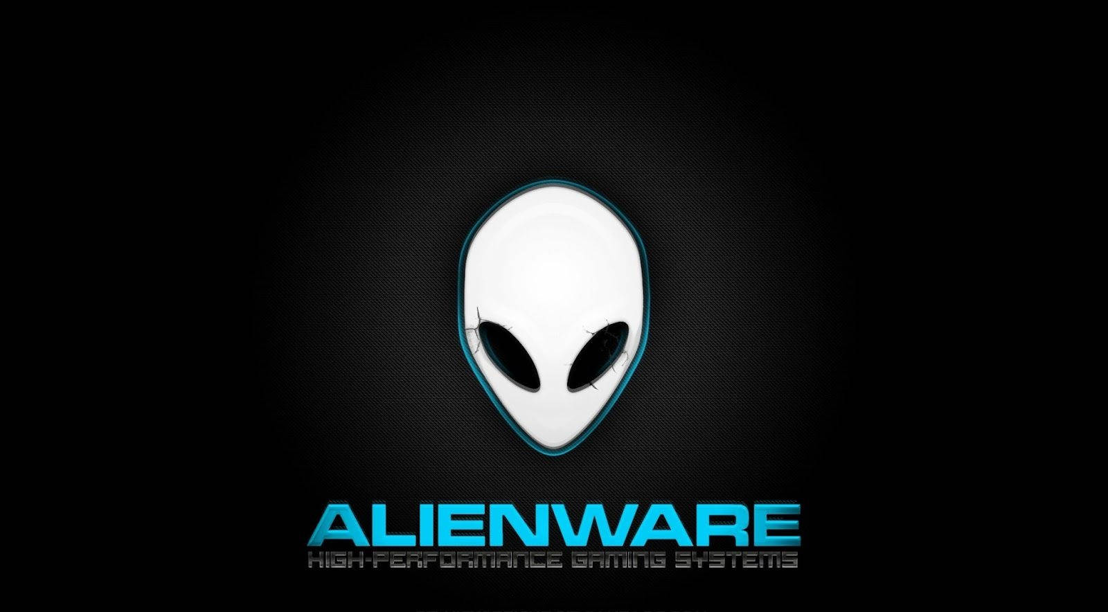 Alienware遊戲標誌，帶有發光的外星人頭和藍色文字，背景為深色。