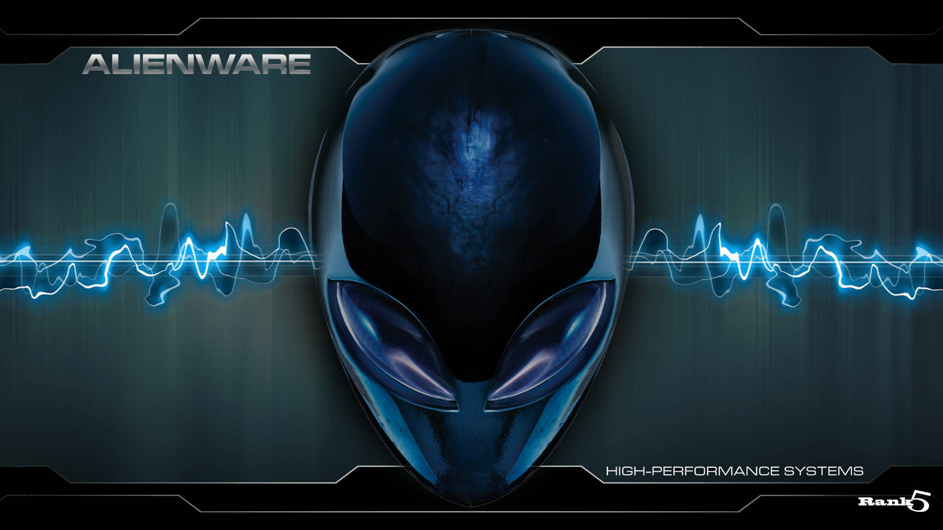 Alienware 標誌，在深色科技背景上有藍色能量波。