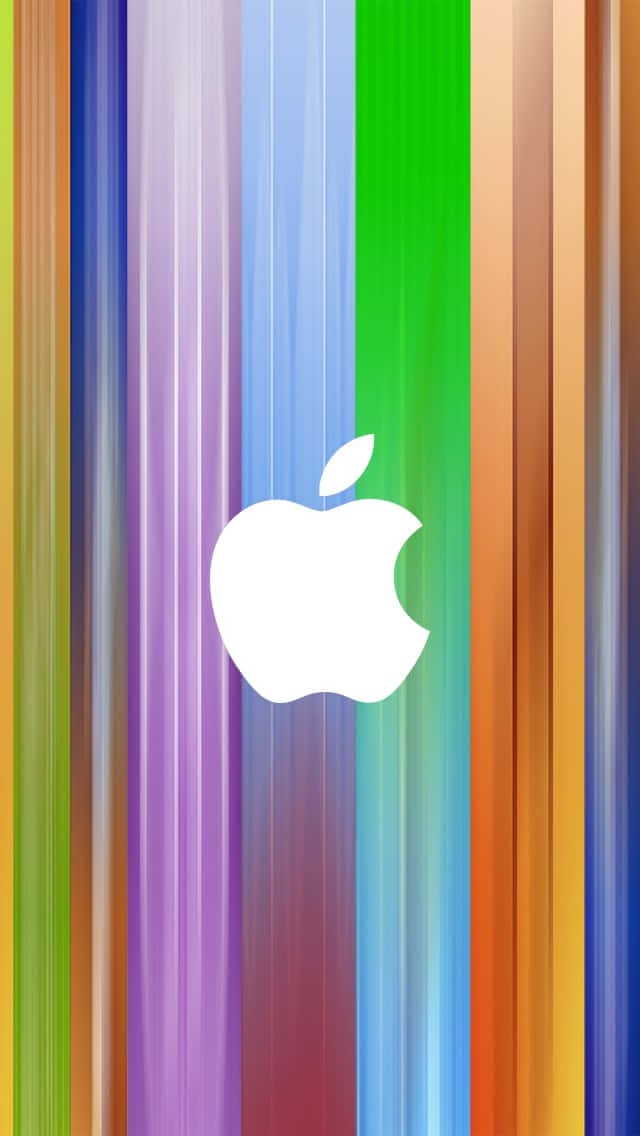 iPhone 5s 桌布 壁紙 — 白色Apple標誌居中於充滿活力的垂直彩虹條紋背景上。