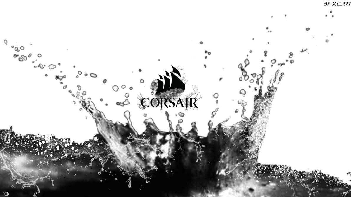 Corsair 標誌被黑白戲劇性的水花包圍。